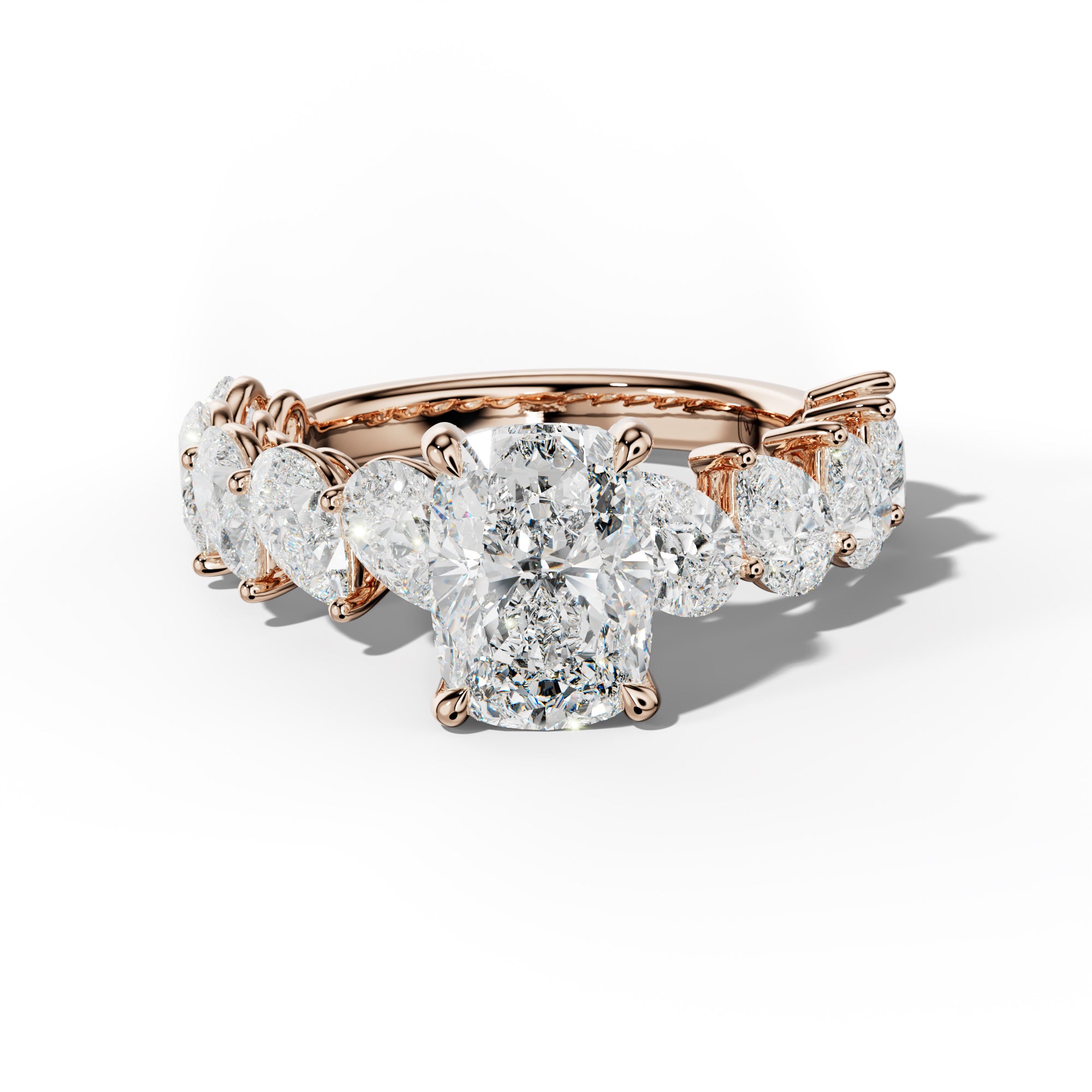 Elisabeth Elongated Cushion Diamond Engagement Ring With Slanted Pear Side Stones