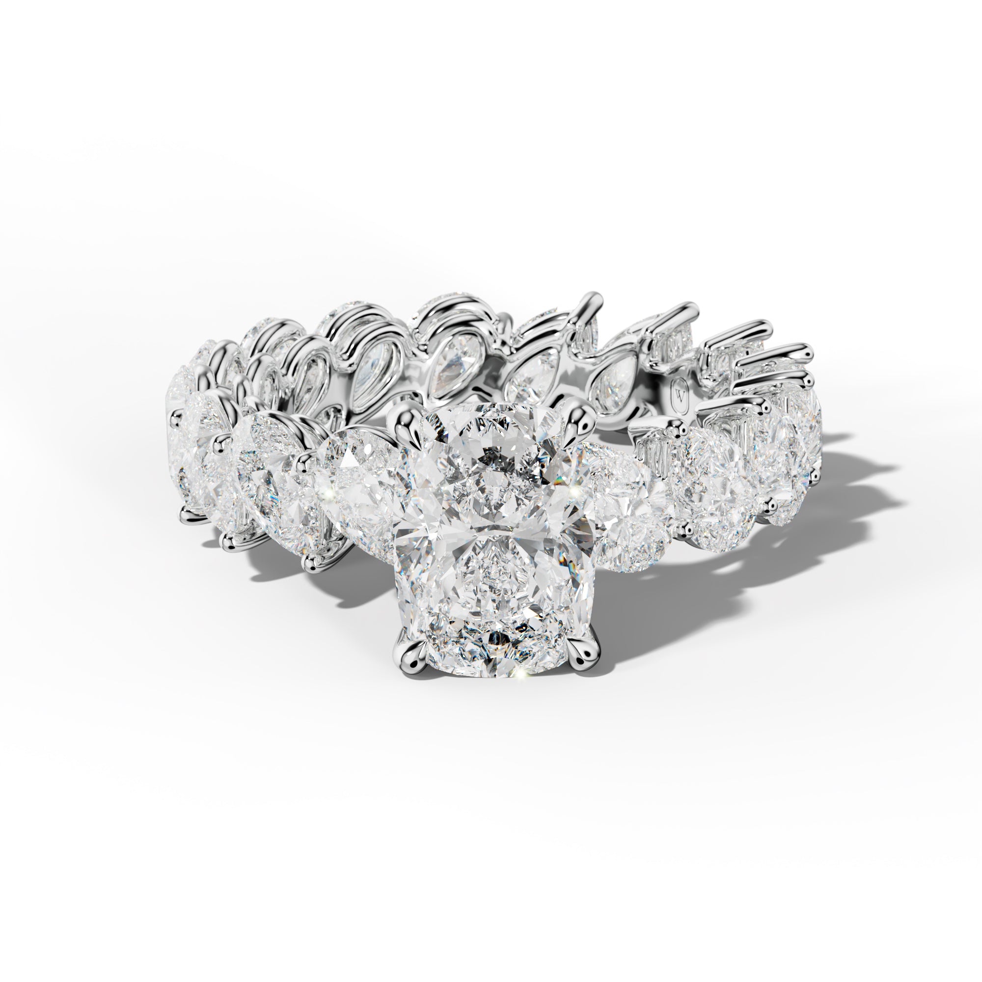 Quinn Elongated Cushion Diamond Engagement Ring With Slanted Pear Side Stones
