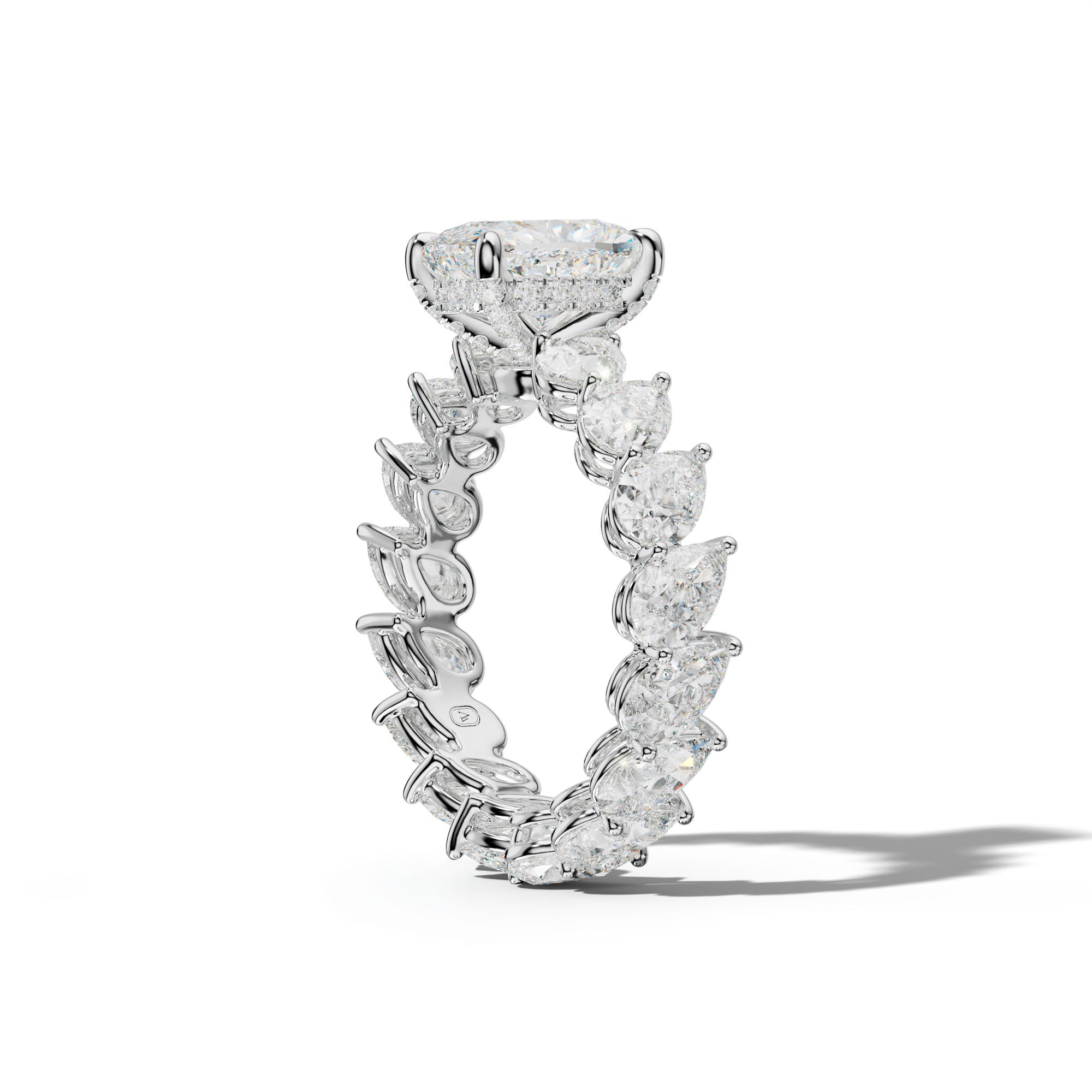 Quinn Elongated Cushion Diamond Engagement Ring With Slanted Pear Side Stones