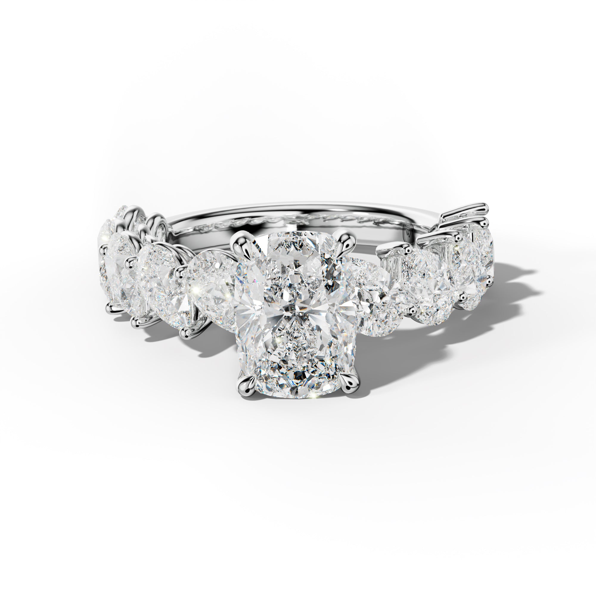 Elisabeth Elongated Cushion Diamond Engagement Ring With Slanted Pear Side Stones