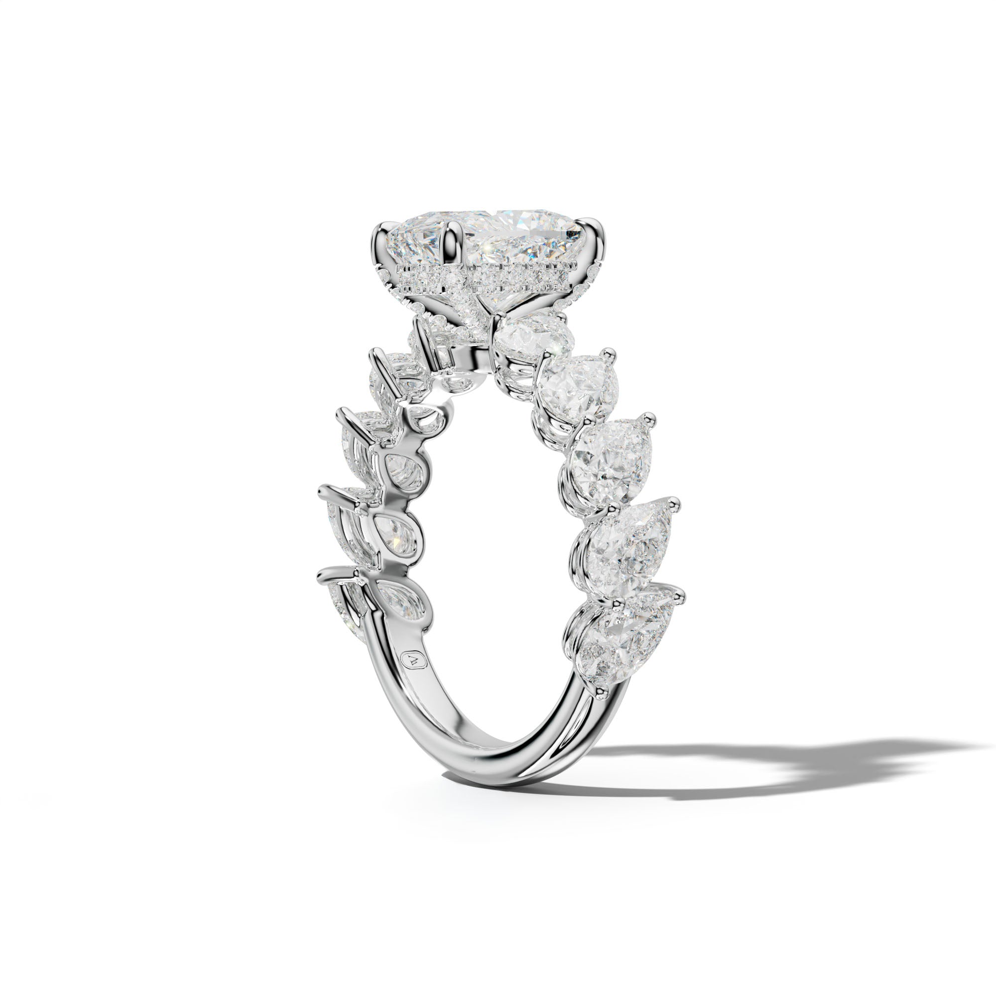 Elisabeth Elongated Cushion Diamond Engagement Ring With Slanted Pear Side Stones