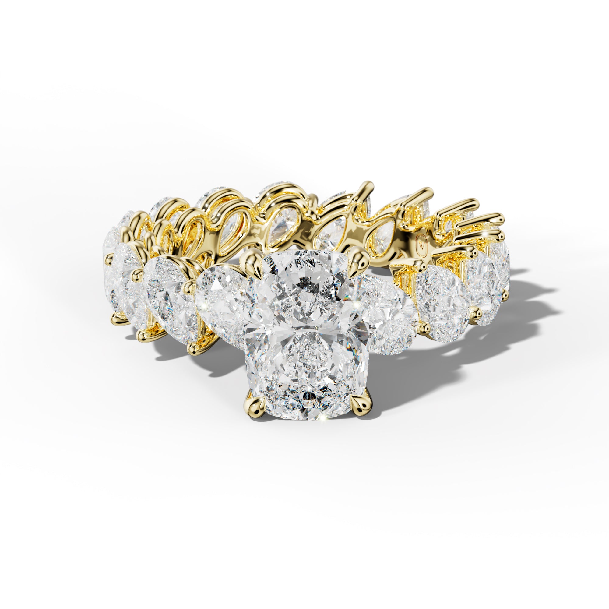 Quinn Elongated Cushion Diamond Engagement Ring With Slanted Pear Side Stones