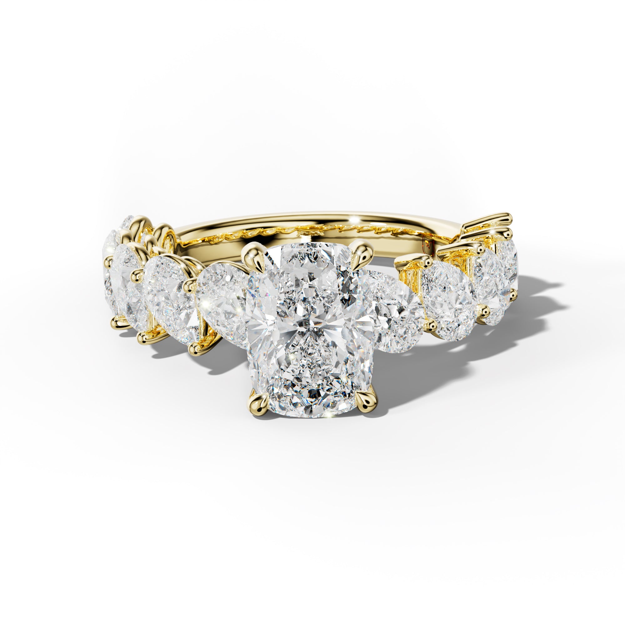 Elisabeth Elongated Cushion Diamond Engagement Ring With Slanted Pear Side Stones