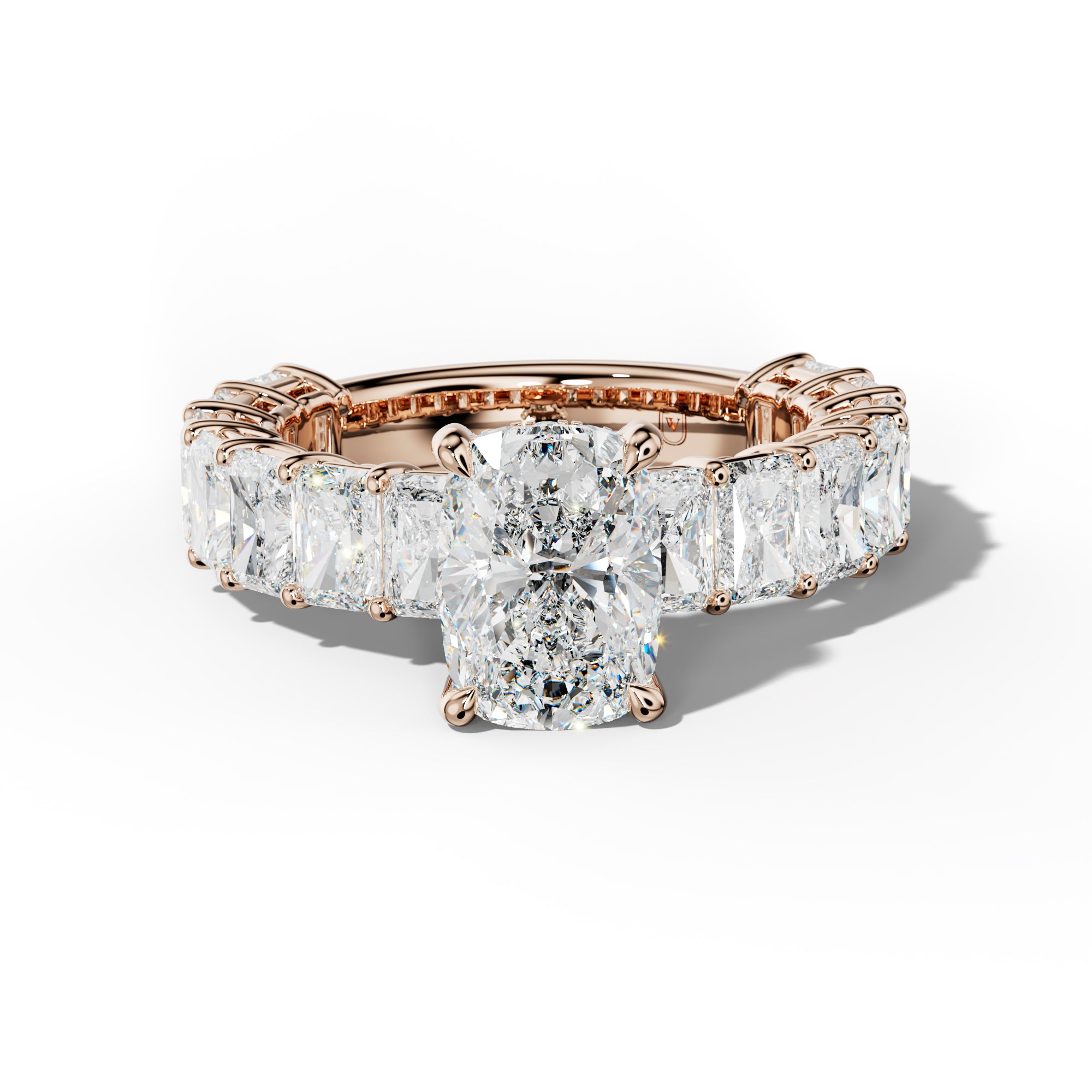 Naomi Elongated Cushion Diamond  Engagement Ring With Radiant Side Stones