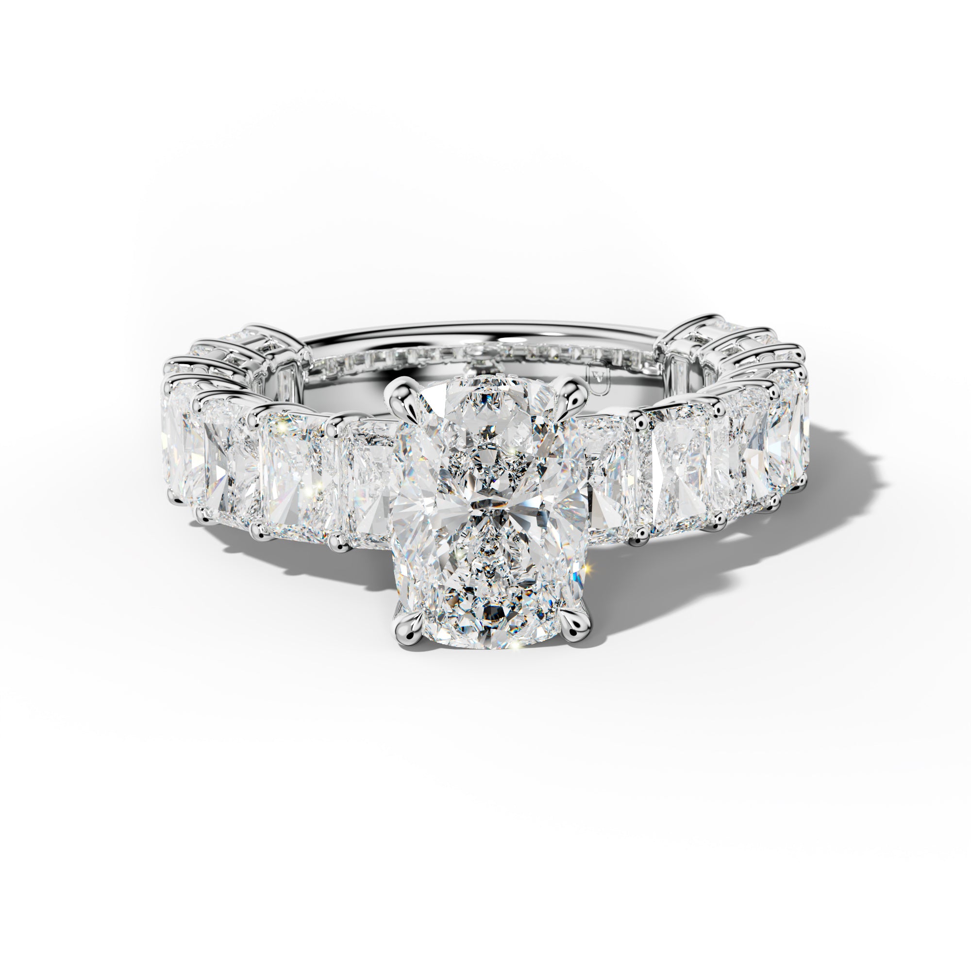 Naomi Elongated Cushion Diamond  Engagement Ring With Radiant Side Stones