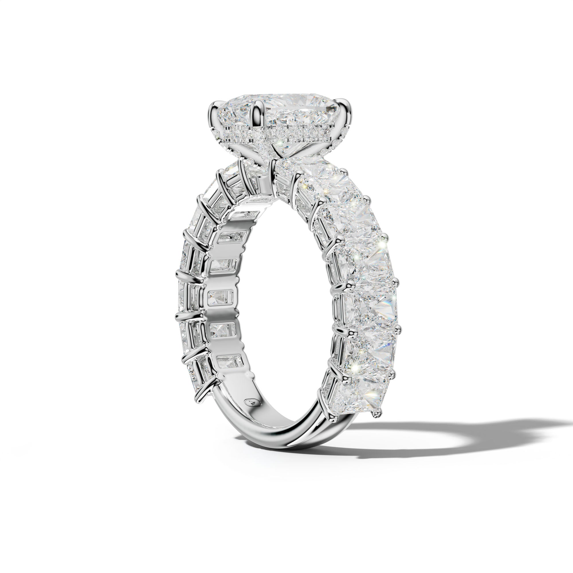 Naomi Elongated Cushion Diamond  Engagement Ring With Radiant Side Stones