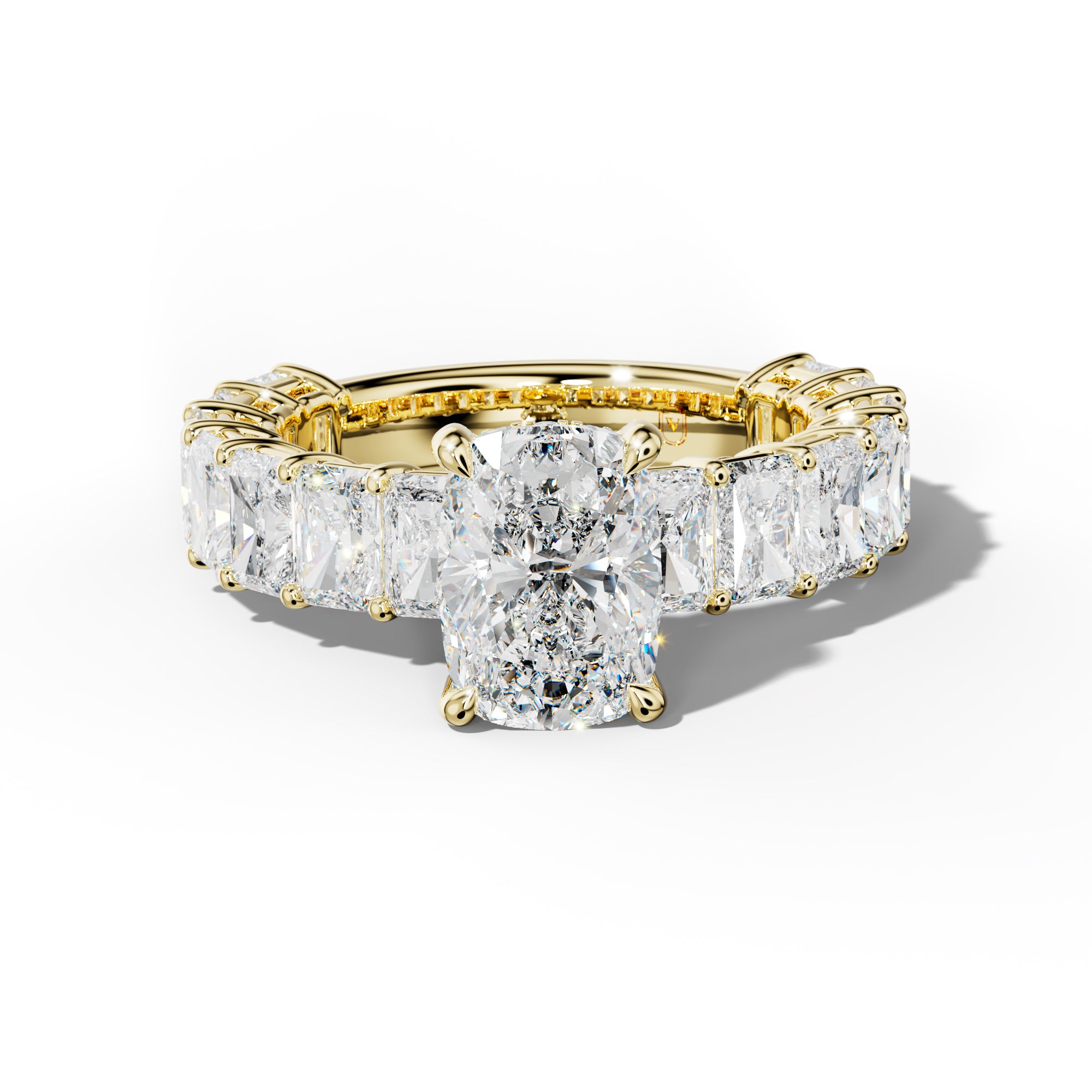 Naomi Elongated Cushion Diamond  Engagement Ring With Radiant Side Stones