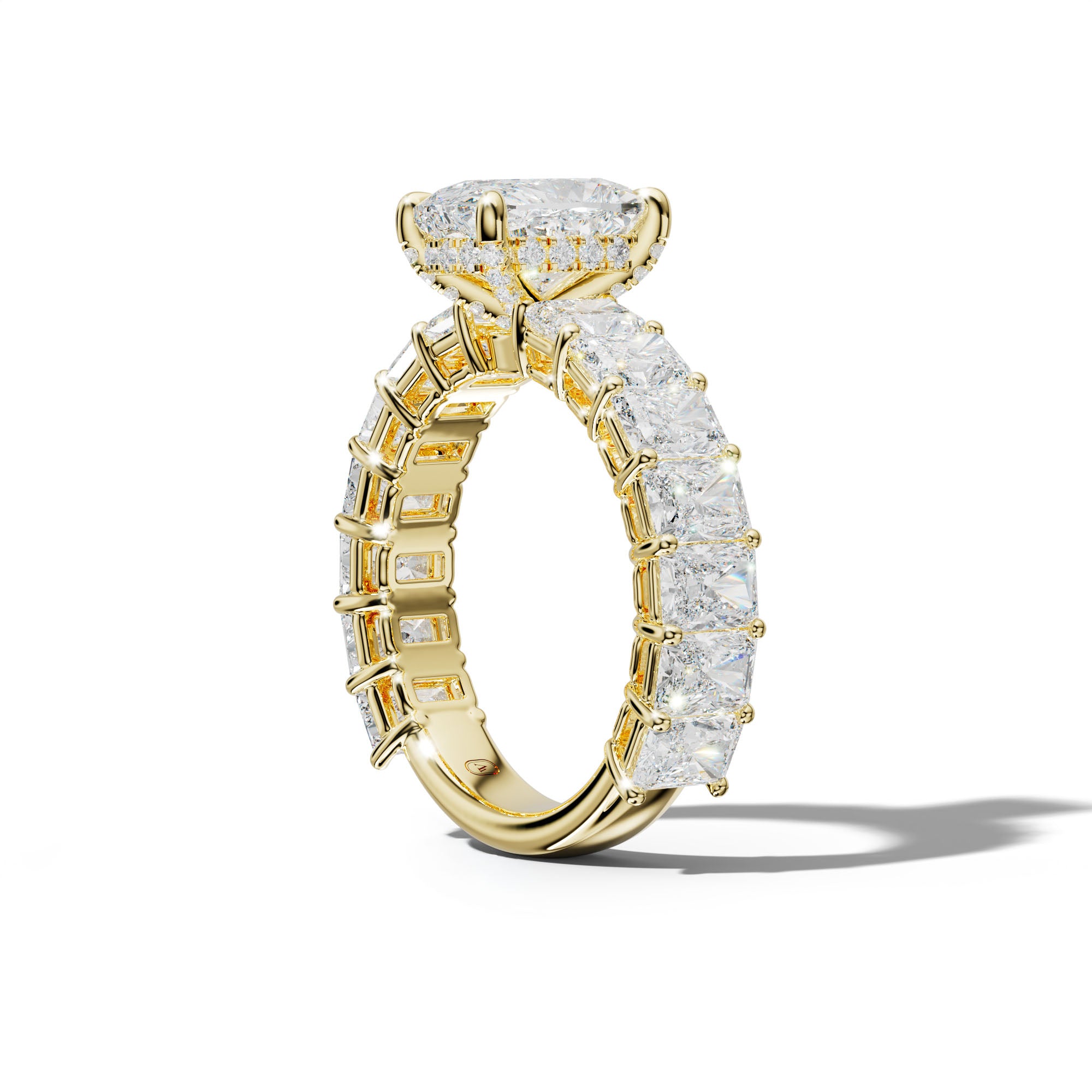 Naomi Elongated Cushion Diamond  Engagement Ring With Radiant Side Stones