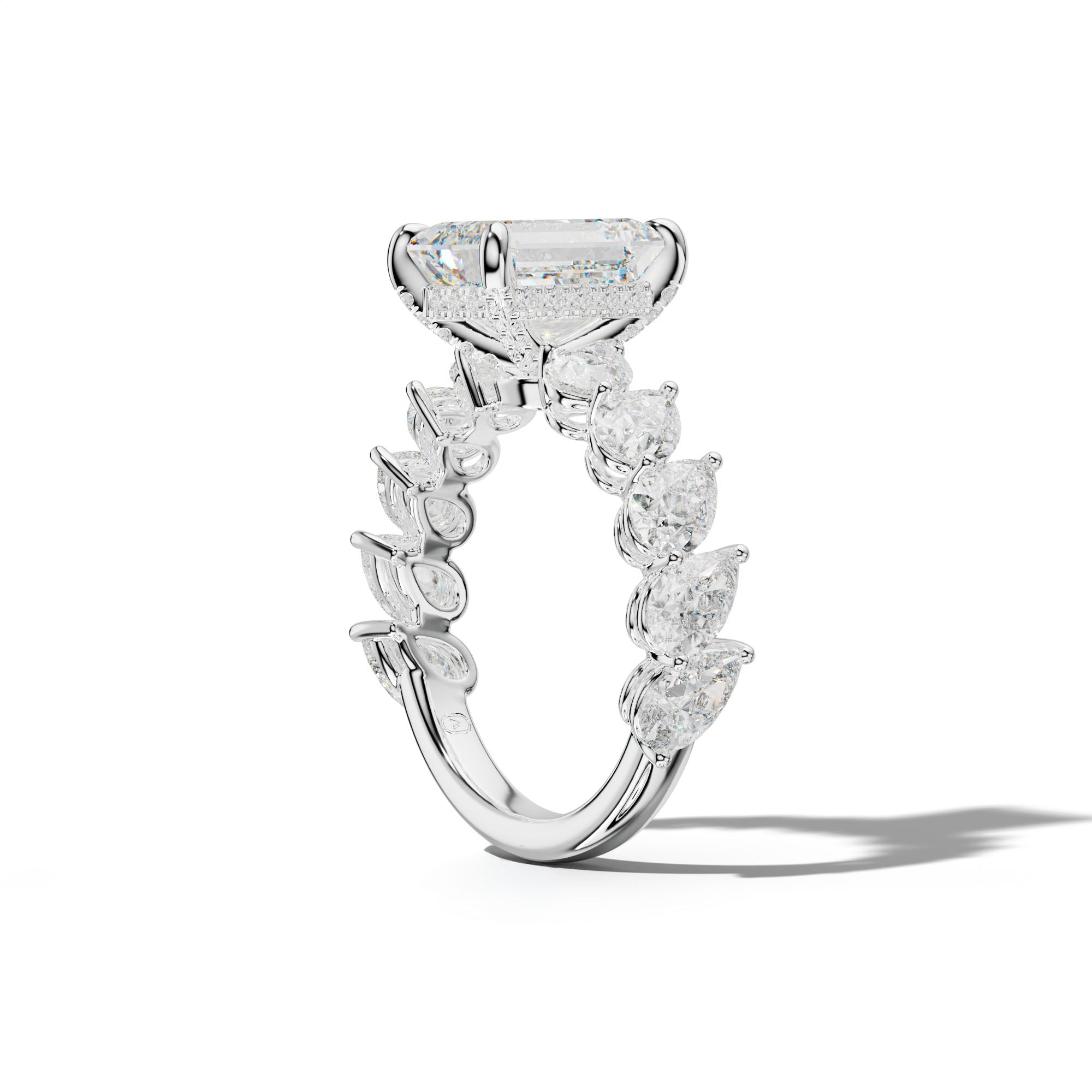 Elisabeth Emerald Cut Engagement Ring With Slanted Pear Side Stones