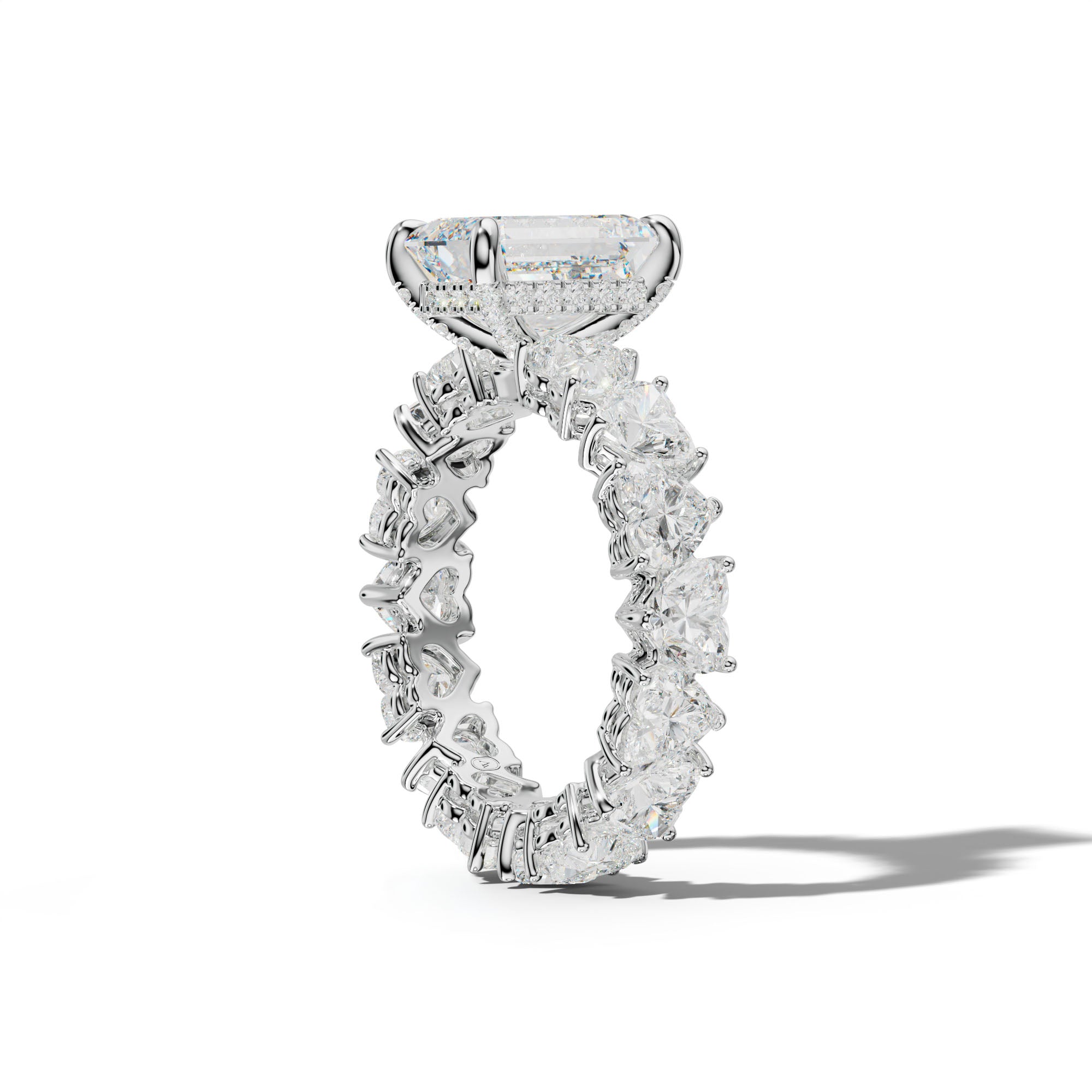 Melany Emerald Cut Engagement Ring With Heart Side Stones