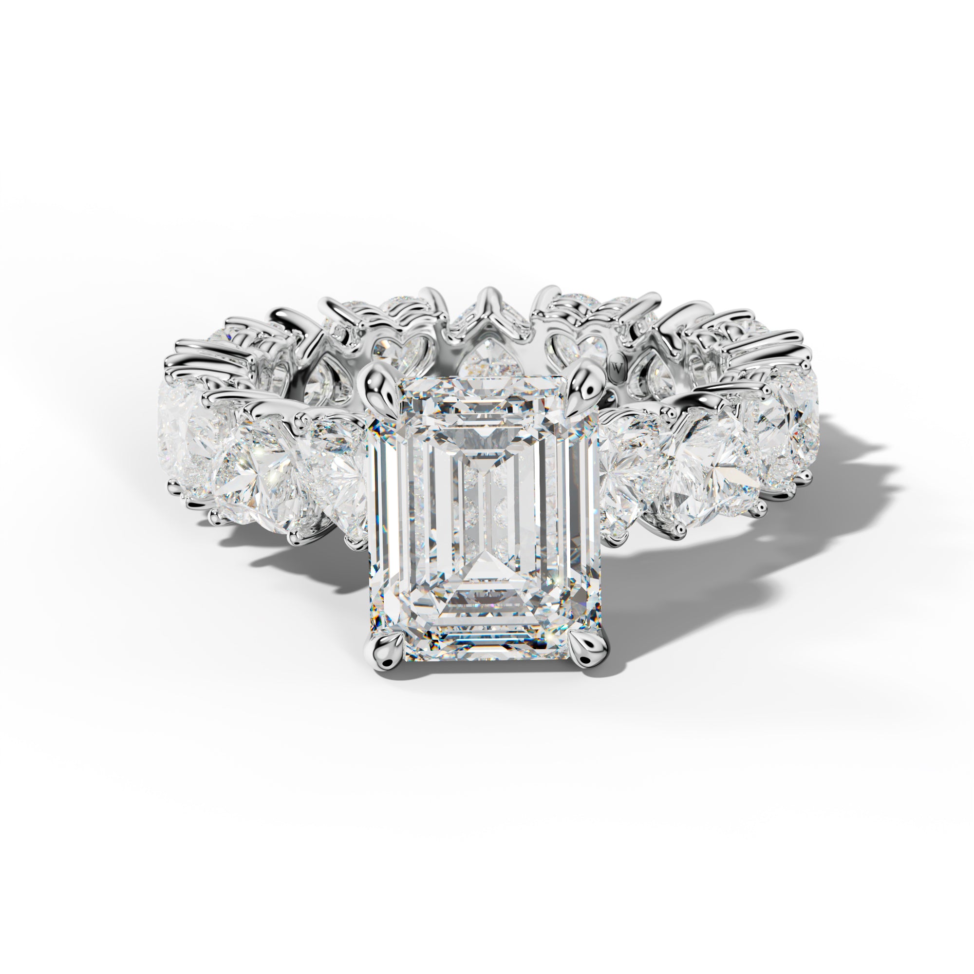 Melany Emerald Cut Engagement Ring With Heart Side Stones