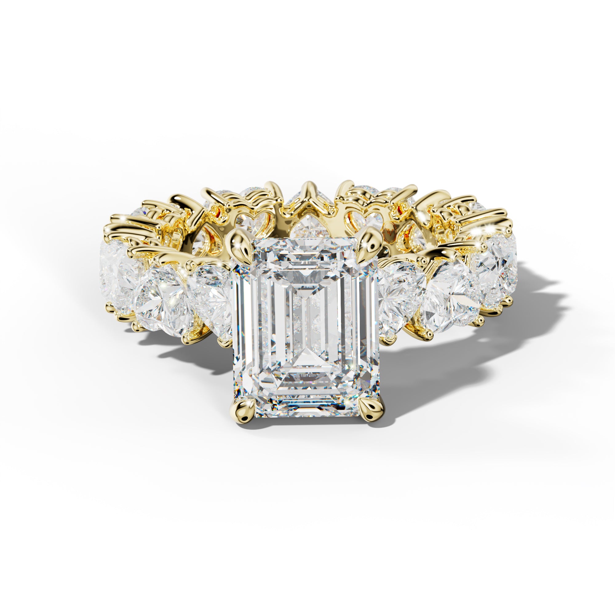 Melany Emerald Cut Engagement Ring With Heart Side Stones
