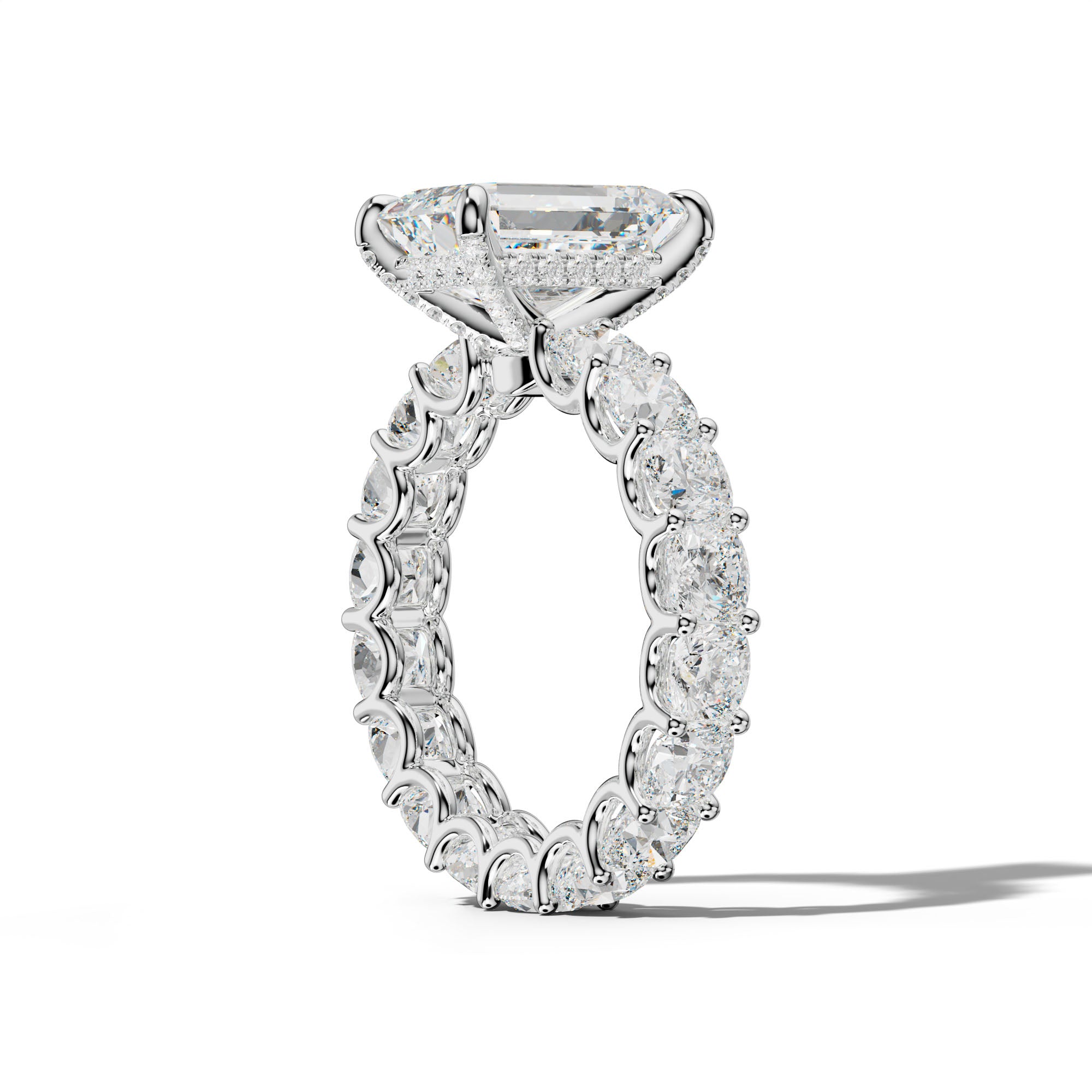 Karla Emerald Cut Engagement Ring With Cushion Side Stones