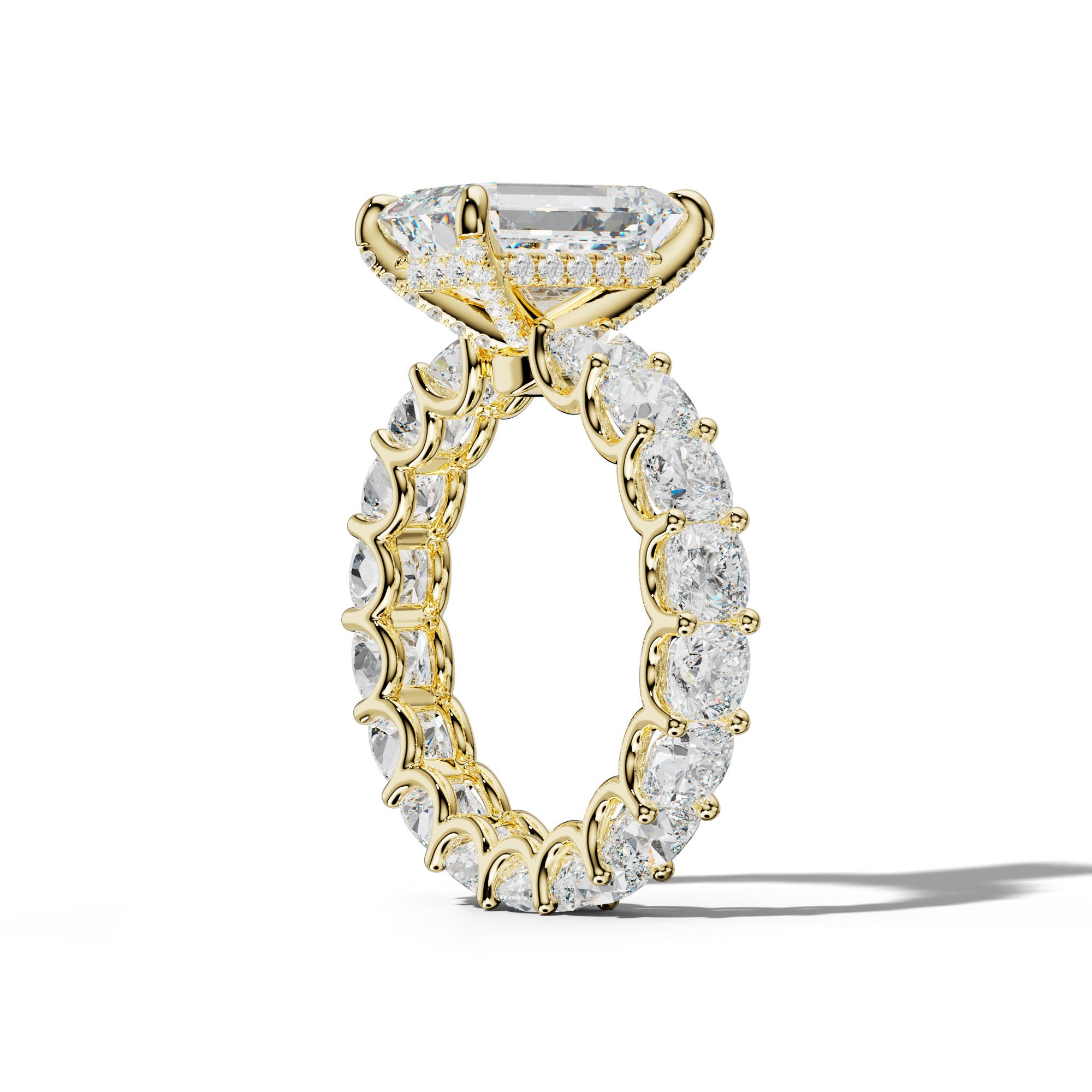 Karla Emerald Cut Engagement Ring With Cushion Side Stones