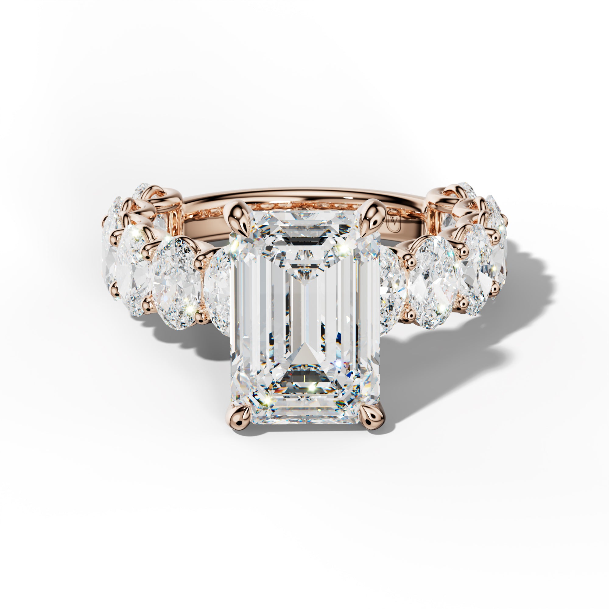 Ada Emerald Cut Engagement Ring With Oval Side Stones
