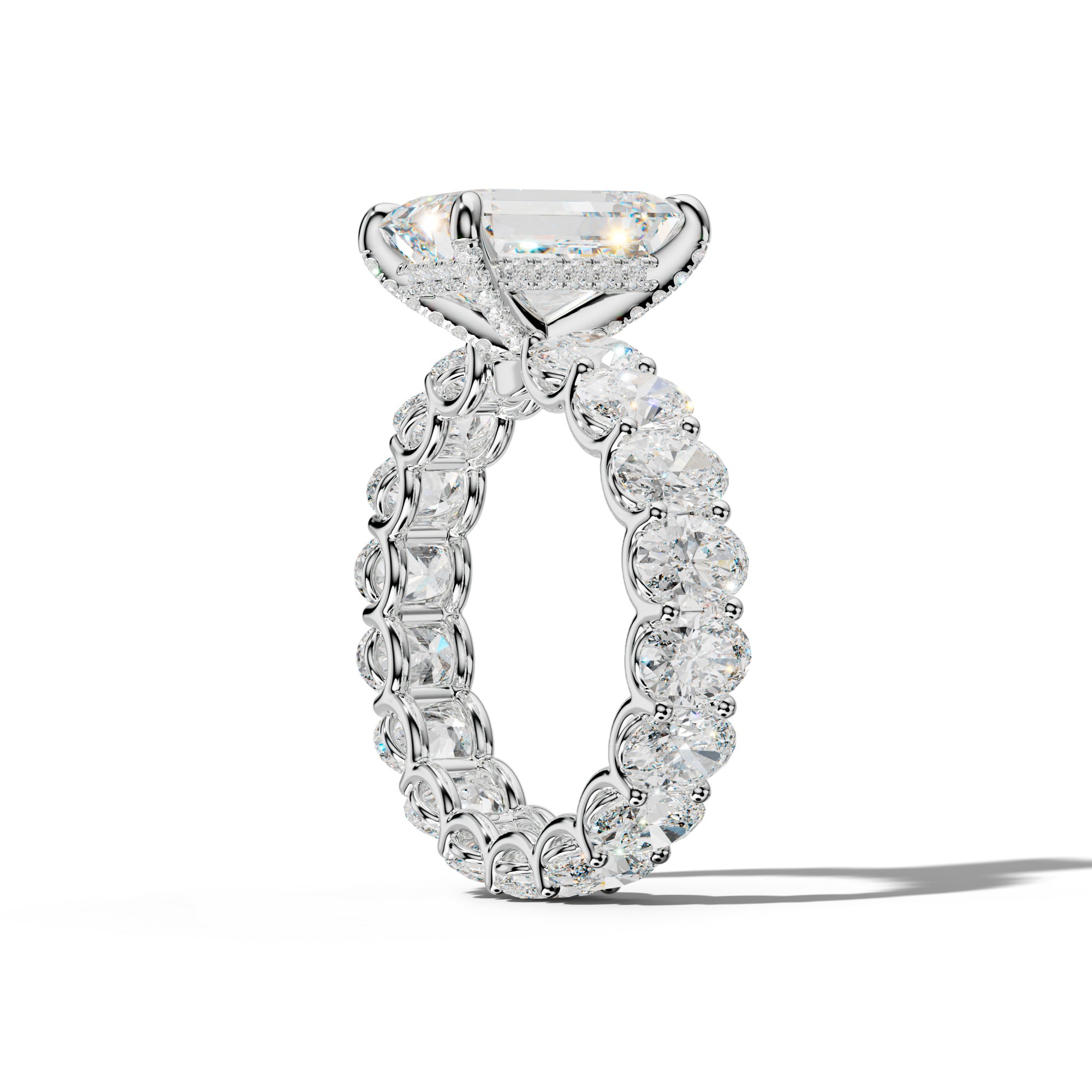 Helena Emerald Cut Engagement Ring With Oval Side Stones