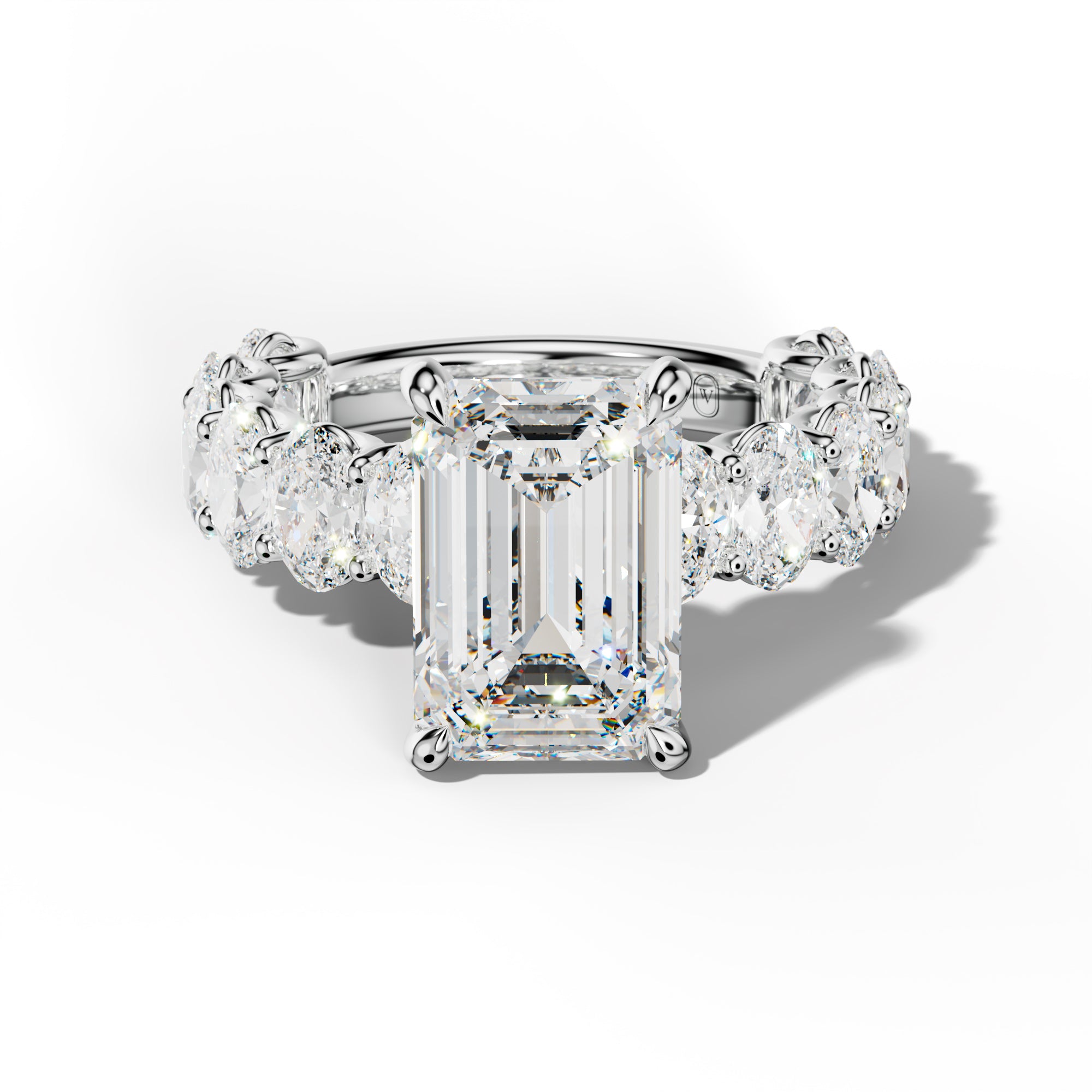 Ada Emerald Cut Engagement Ring With Oval Side Stones