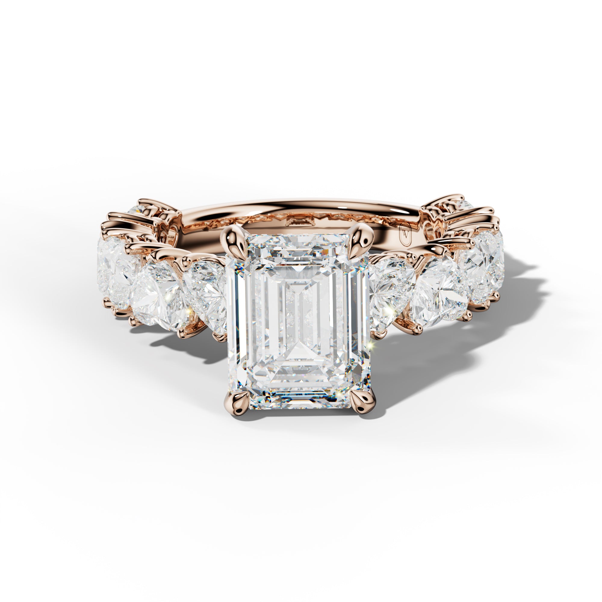 Logan Emerald Cut Engagement Ring With Heart Side Stones