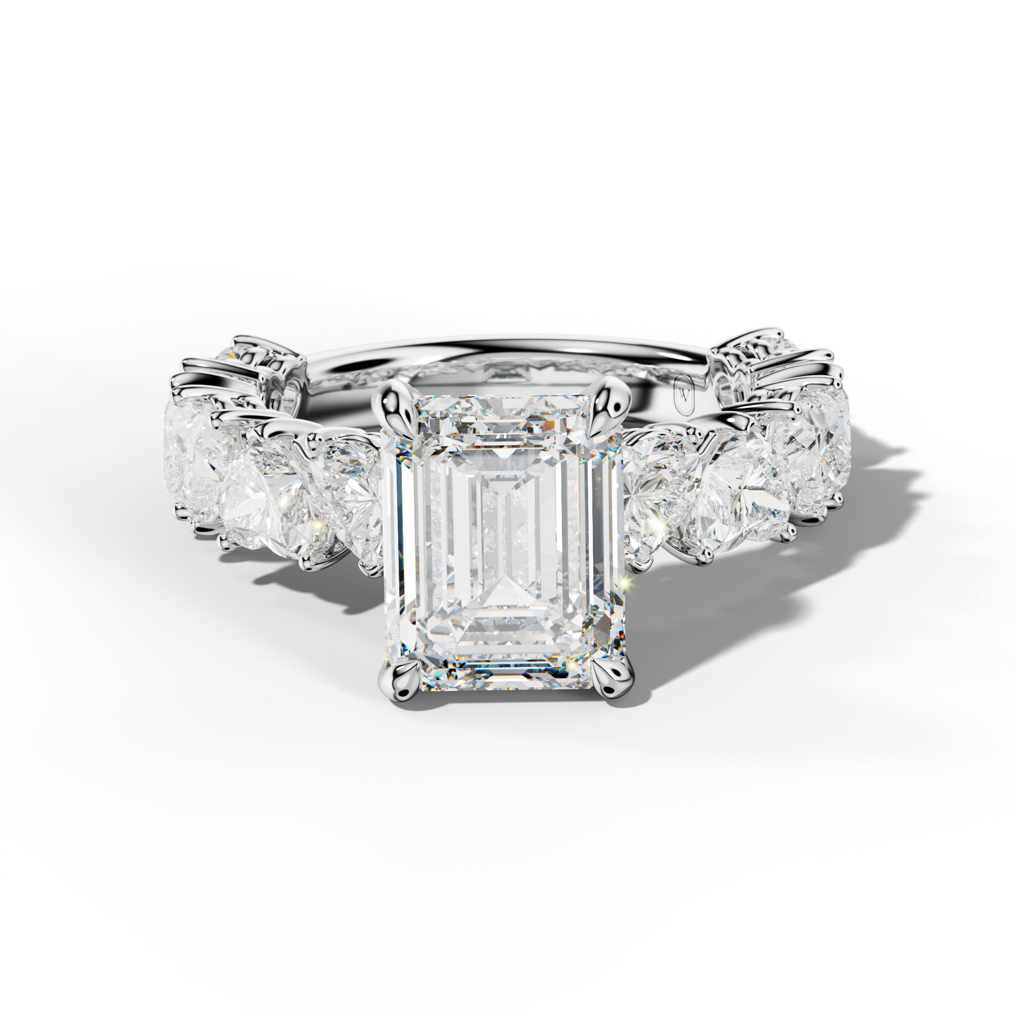 Logan Emerald Cut Engagement Ring With Heart Side Stones