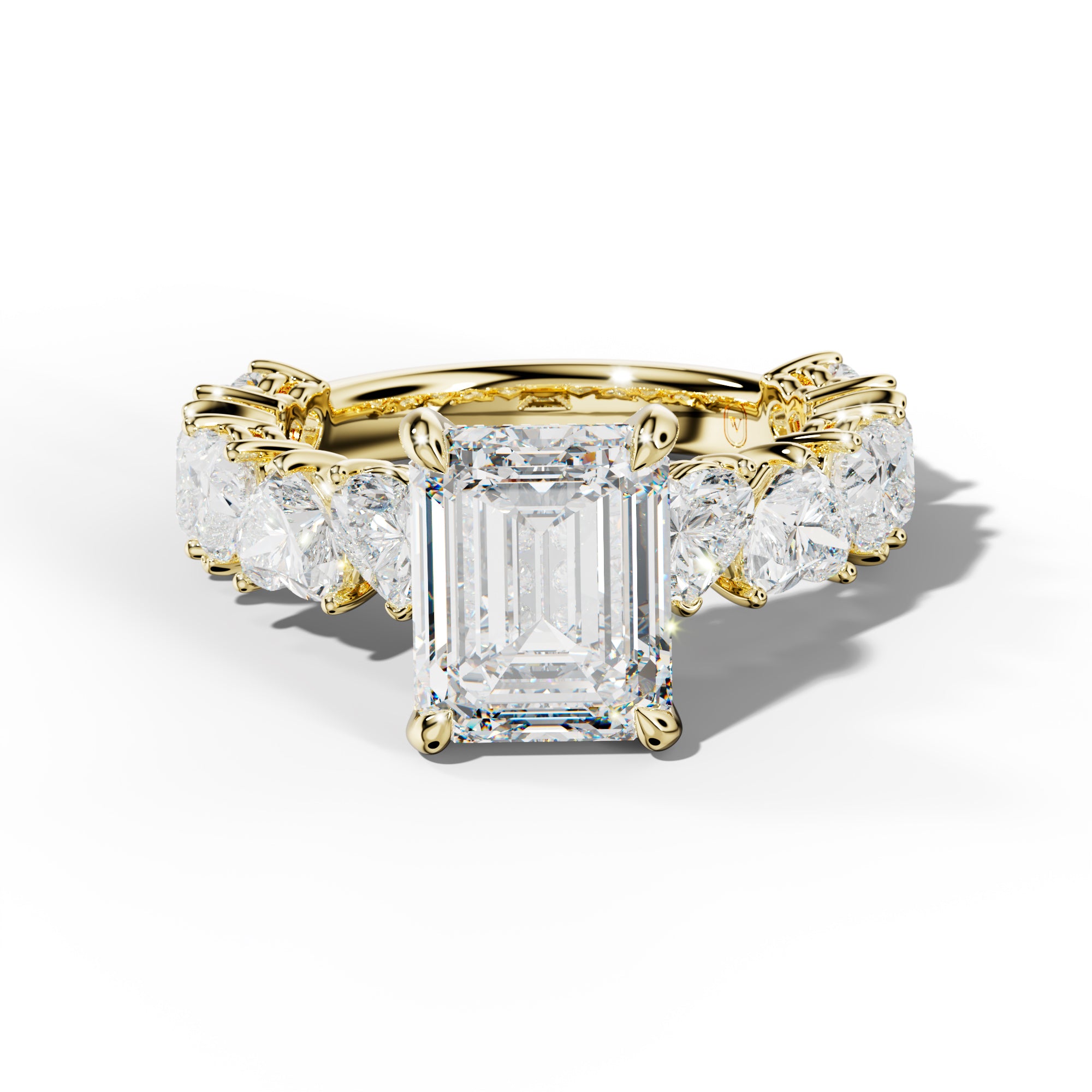 Logan Emerald Cut Engagement Ring With Heart Side Stones