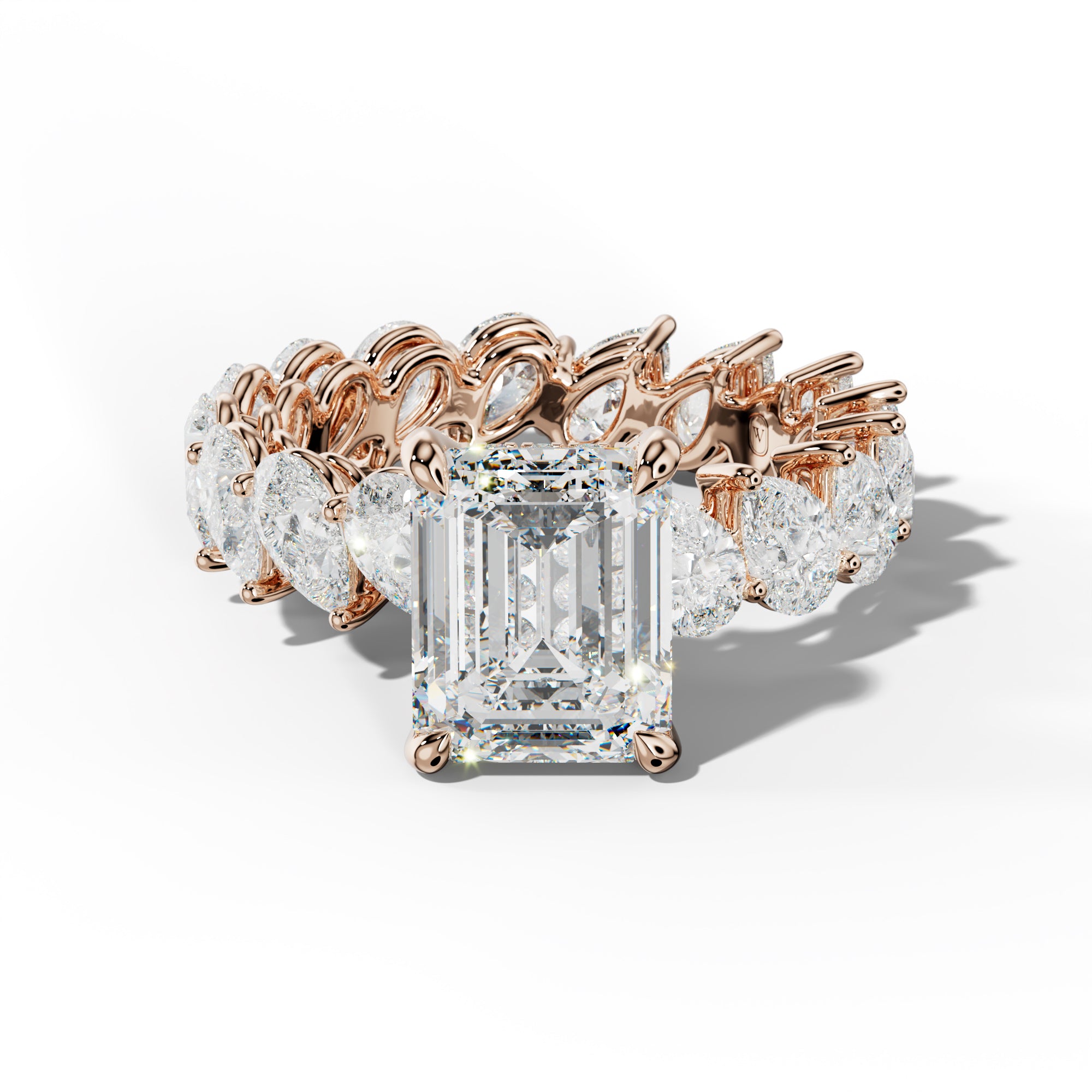 Quinn Emerald Cut Engagement Ring With Slanted Pear Side Stones