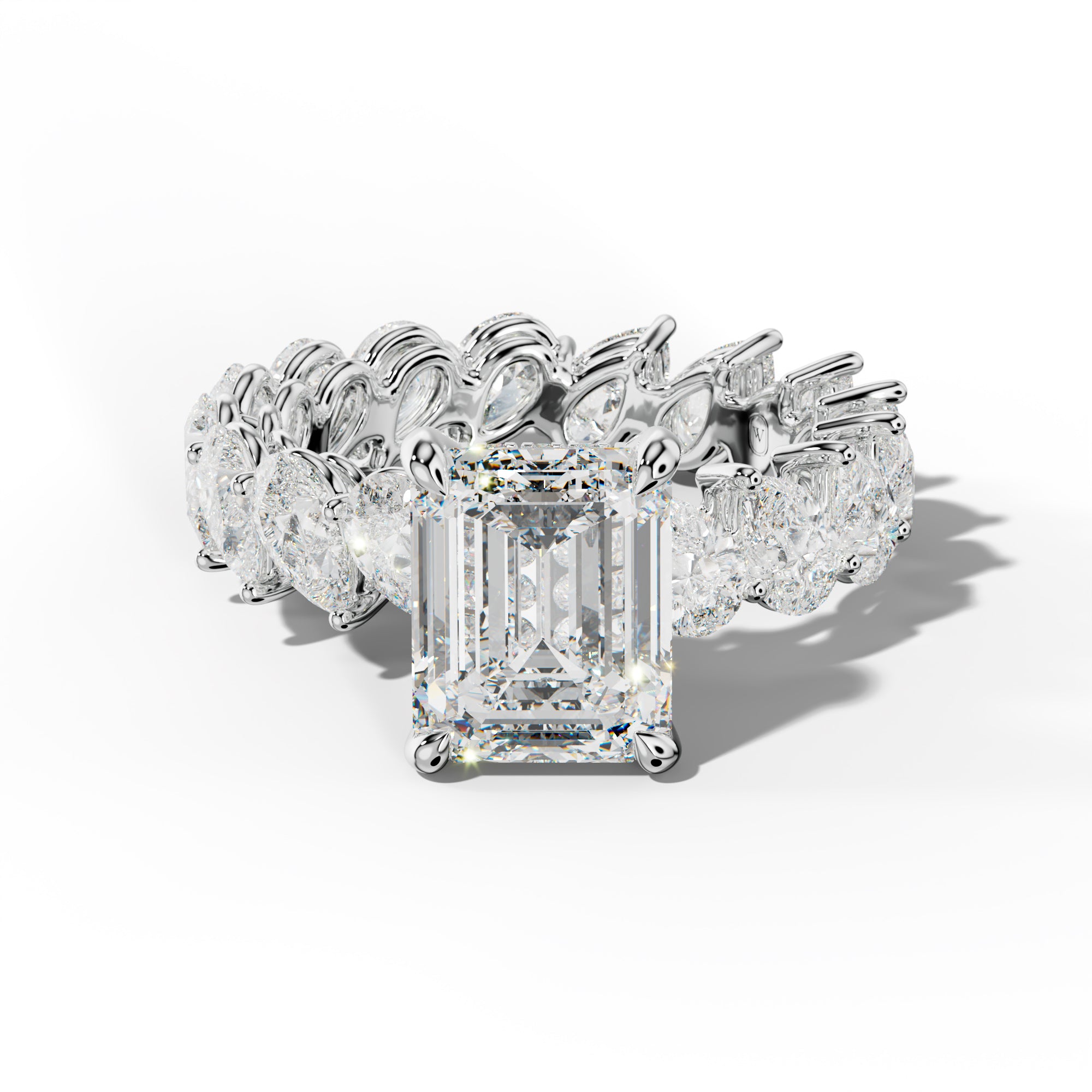 Quinn Emerald Cut Engagement Ring With Slanted Pear Side Stones