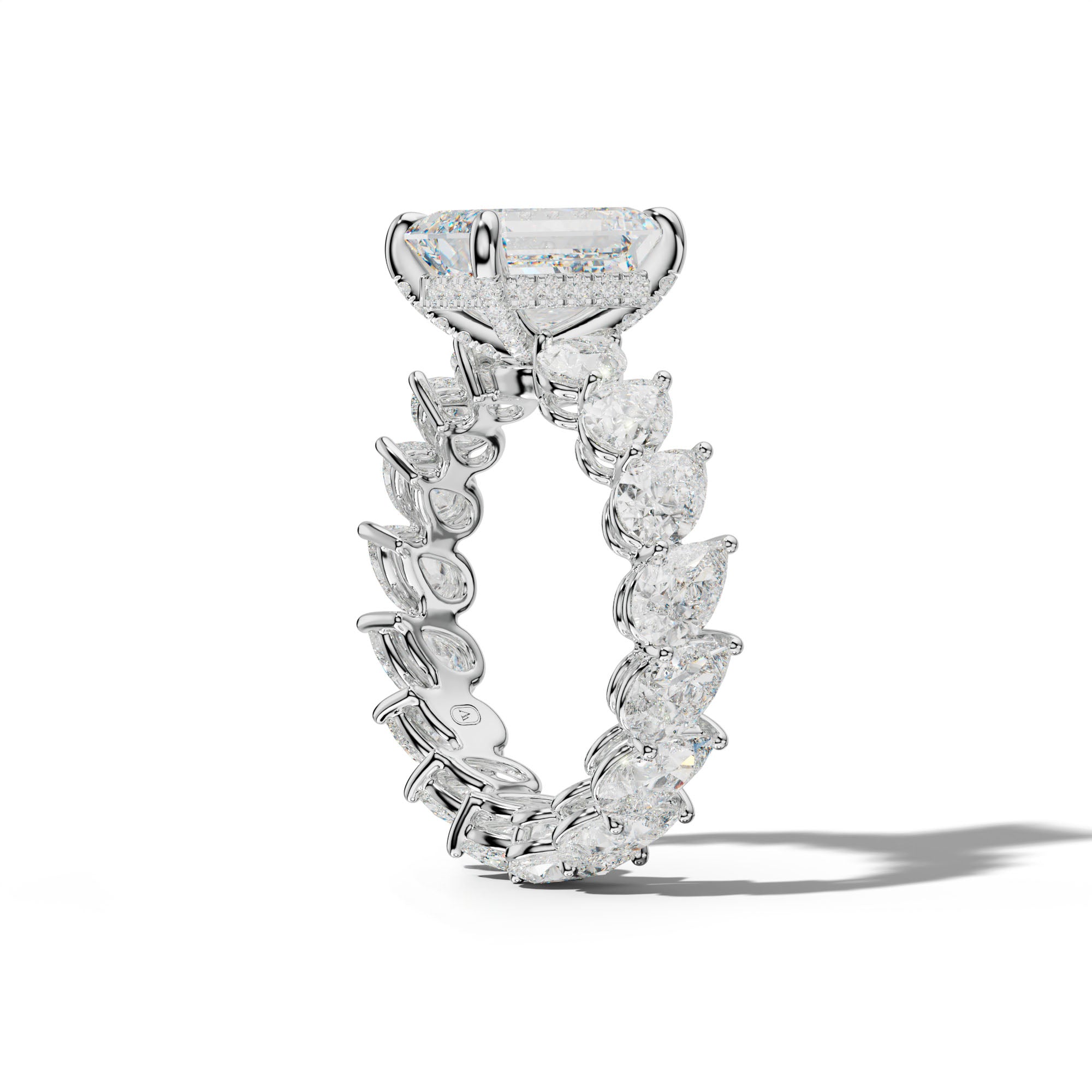 Quinn Emerald Cut Engagement Ring With Slanted Pear Side Stones