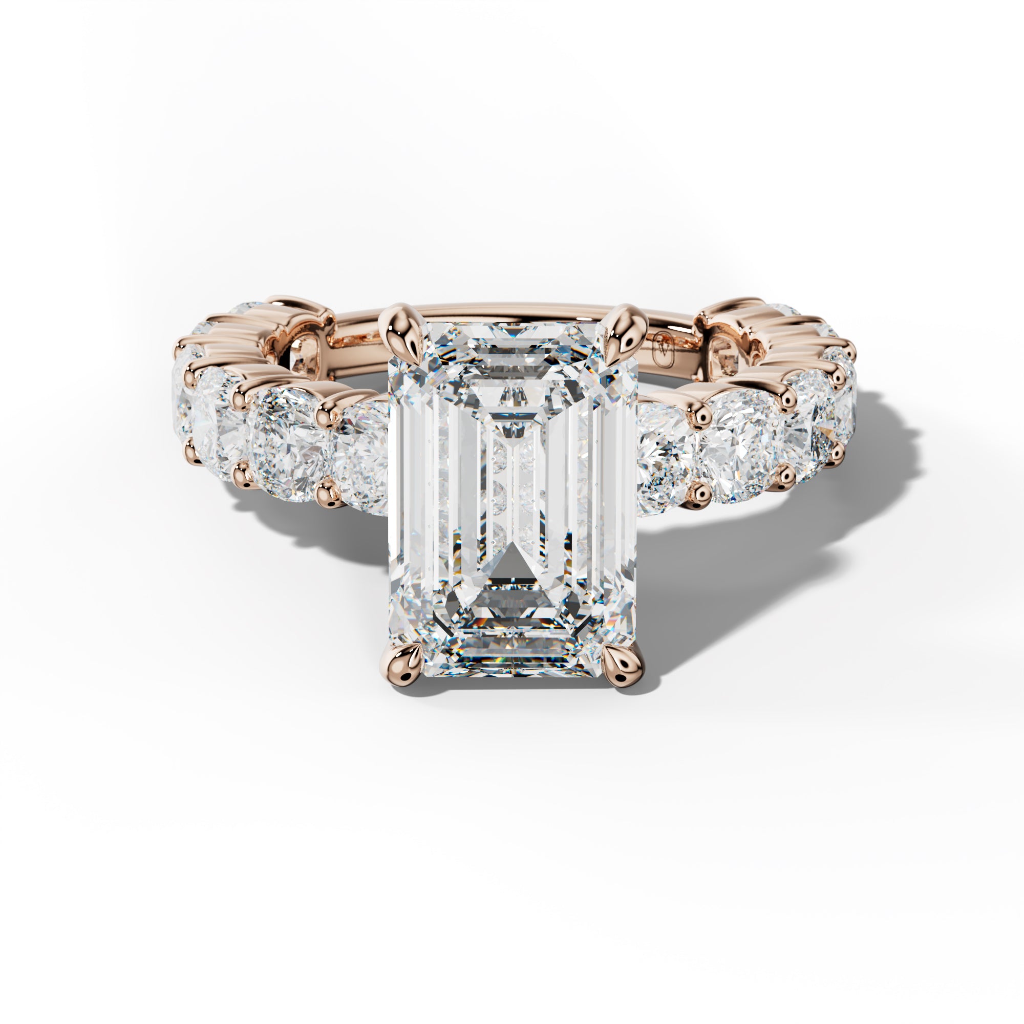 Scottie Emerald Cut Engagement Ring With Cushion Side Stones