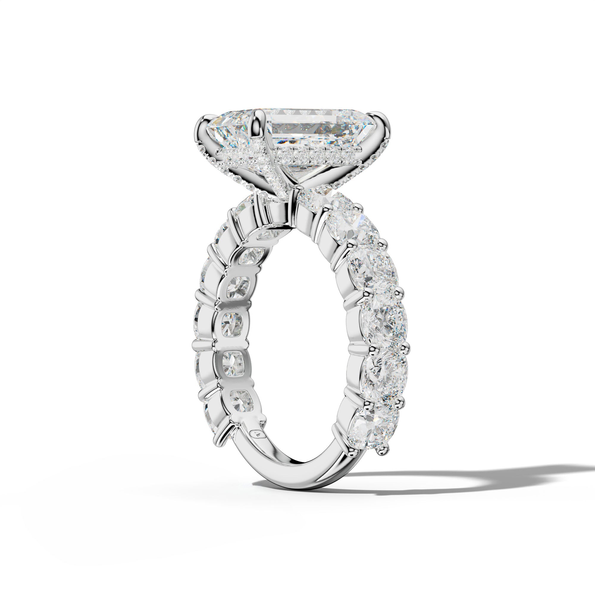 Scottie Emerald Cut Engagement Ring With Cushion Side Stones
