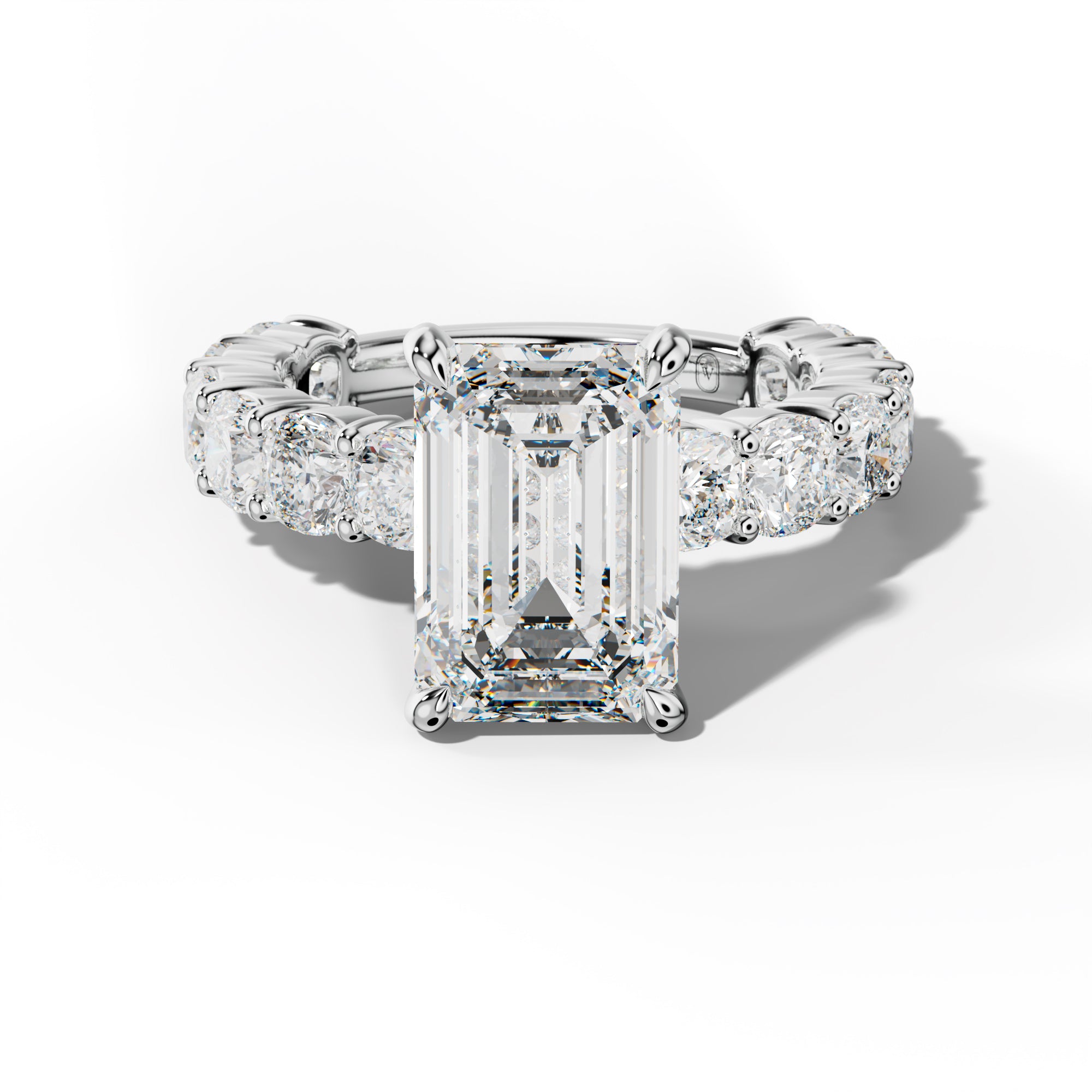 Scottie Emerald Cut Engagement Ring With Cushion Side Stones