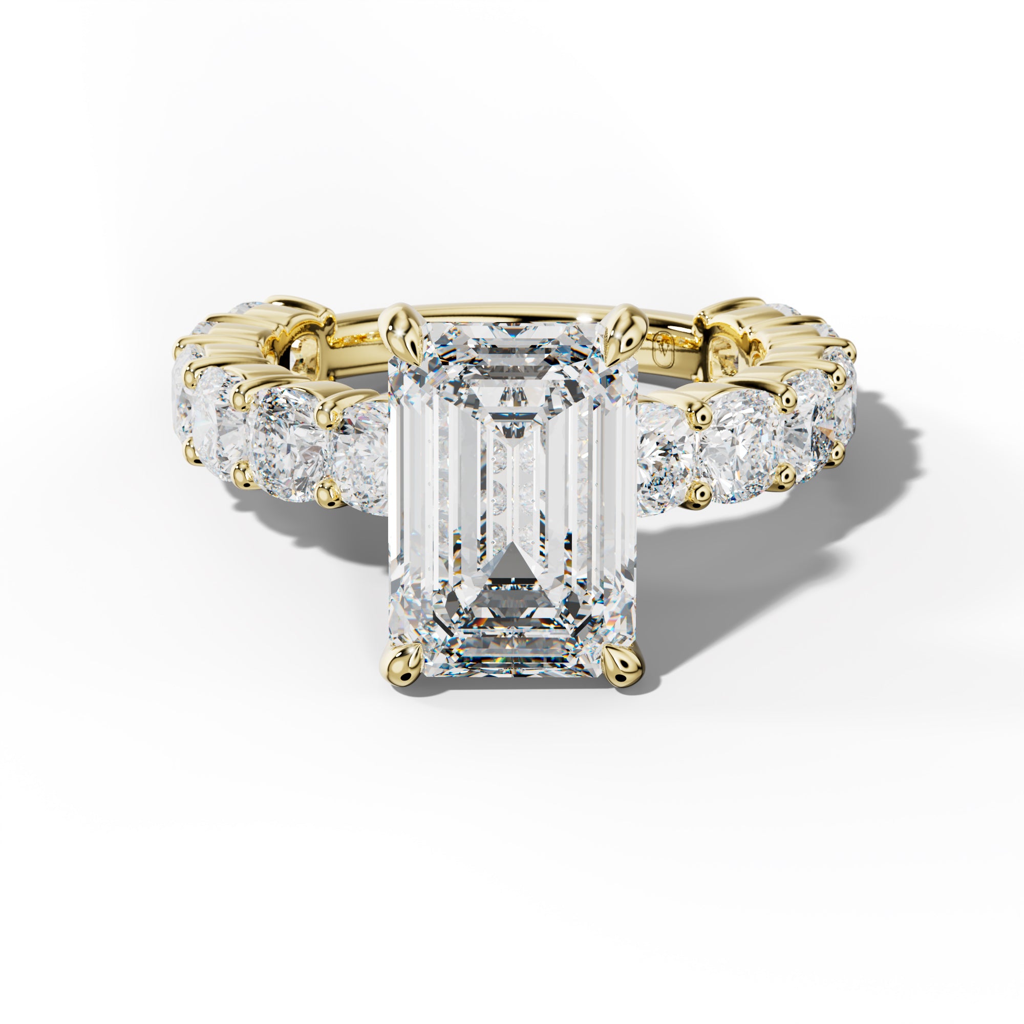 Scottie Emerald Cut Engagement Ring With Cushion Side Stones