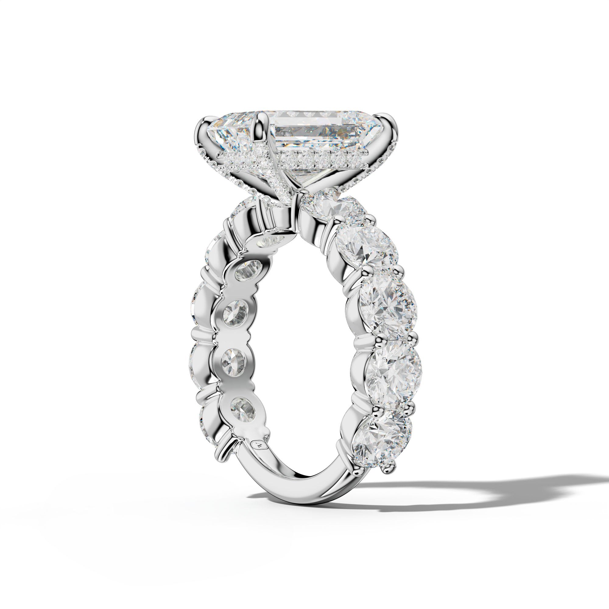 Marley Emerald Cut Engagement Ring With Round Side Stones