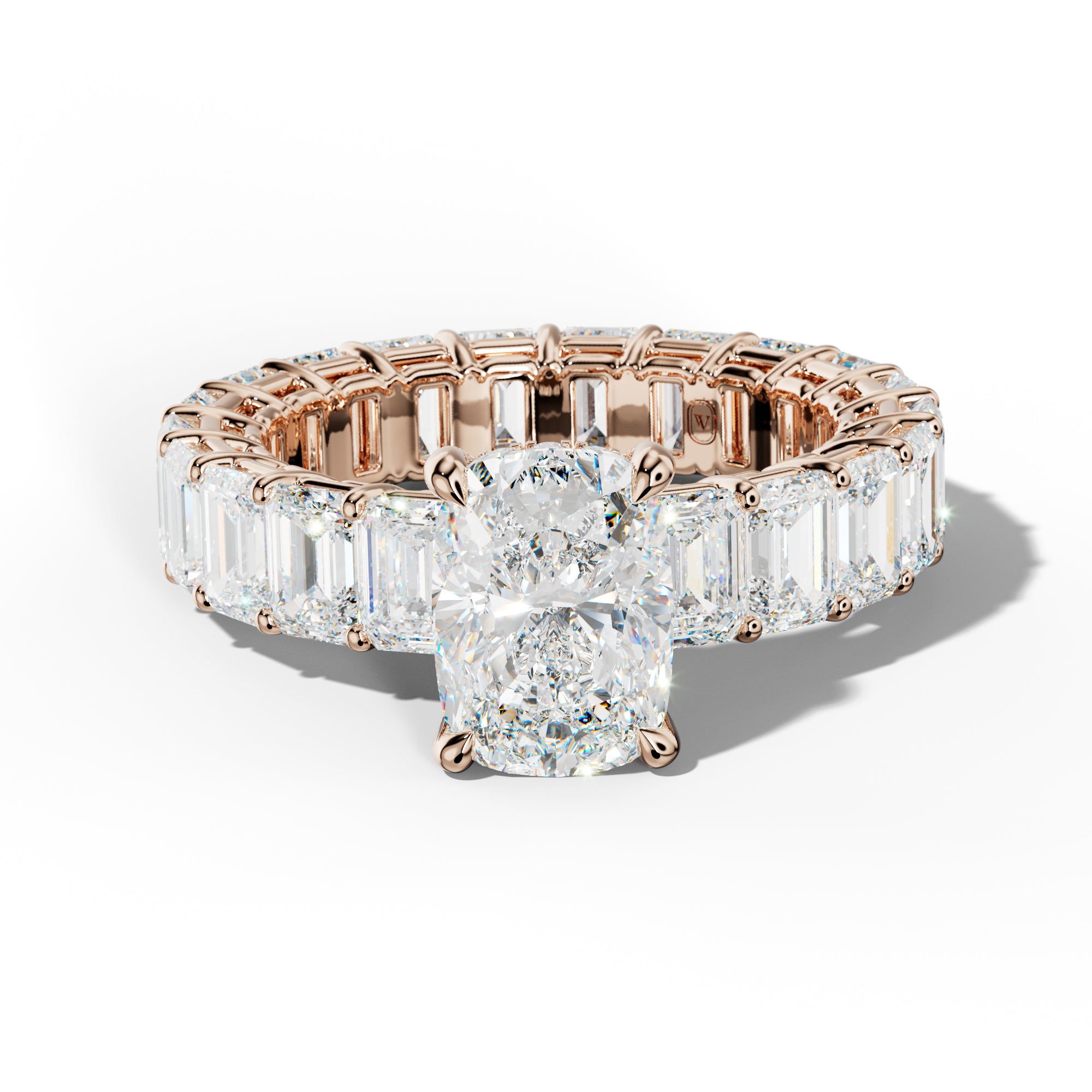 Jazmine Elongated Cushion Diamond Engagement Ring With Emerald Cut Side Stones
