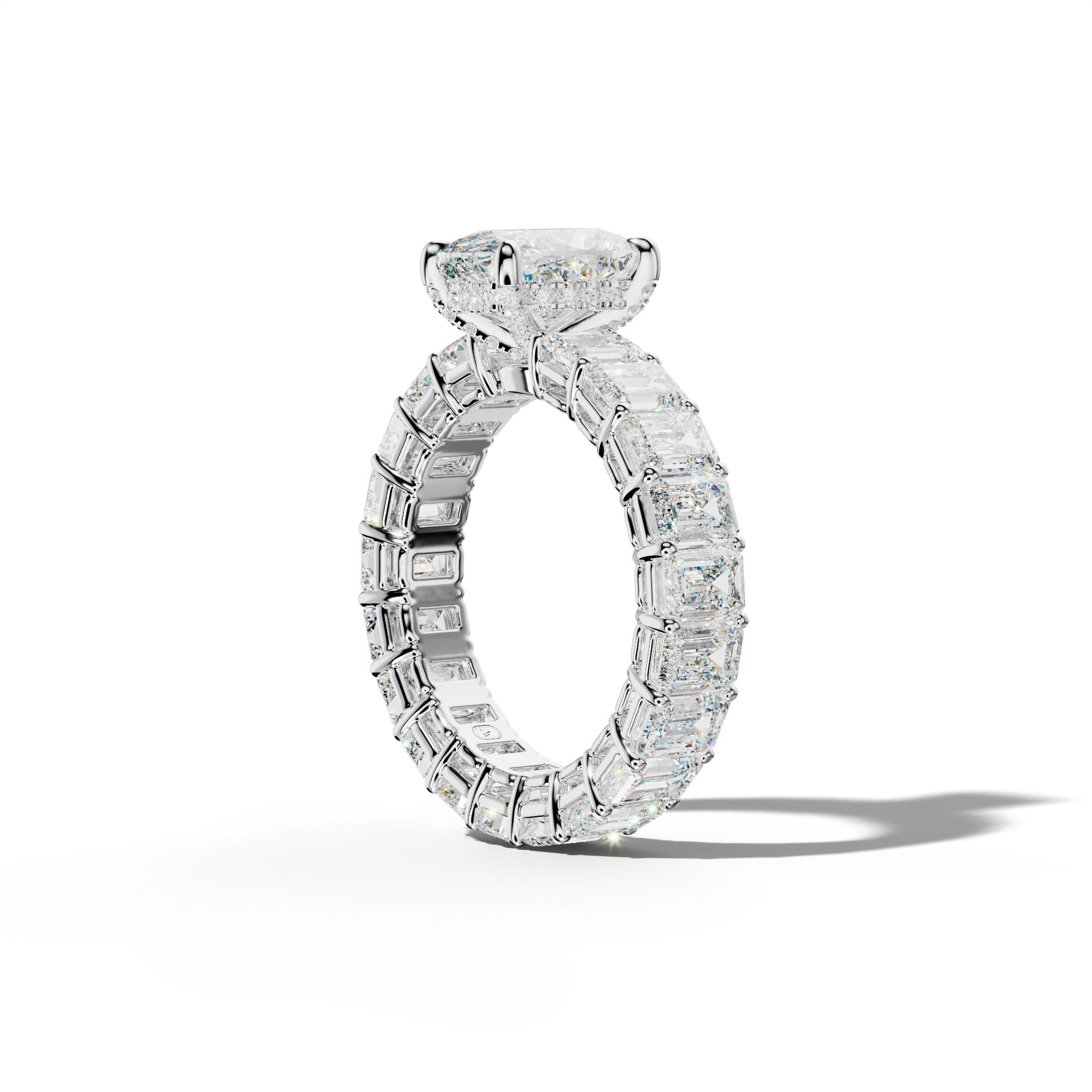 Jazmine Elongated Cushion Diamond Engagement Ring With Emerald Cut Side Stones
