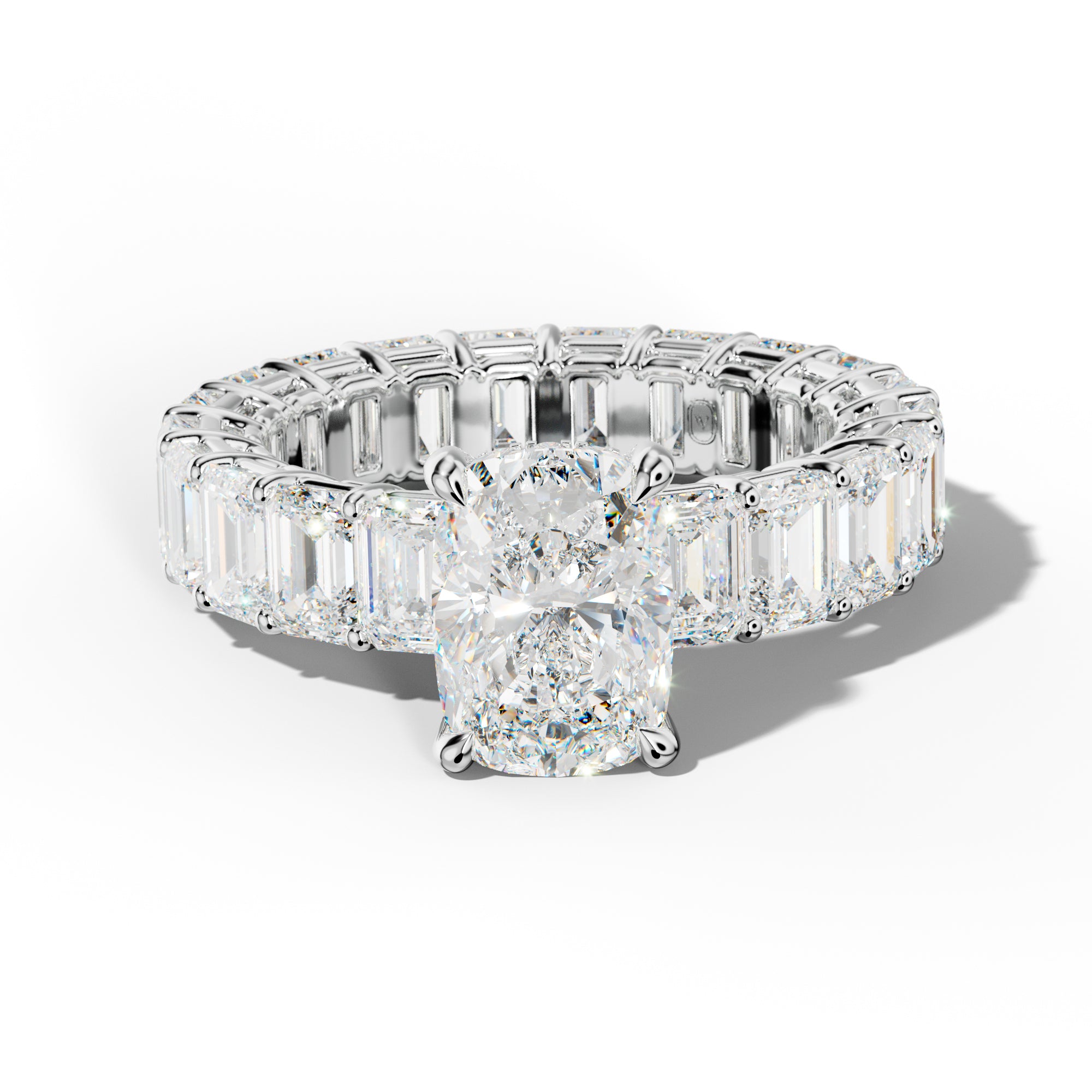 Jazmine Elongated Cushion Diamond Engagement Ring With Emerald Cut Side Stones