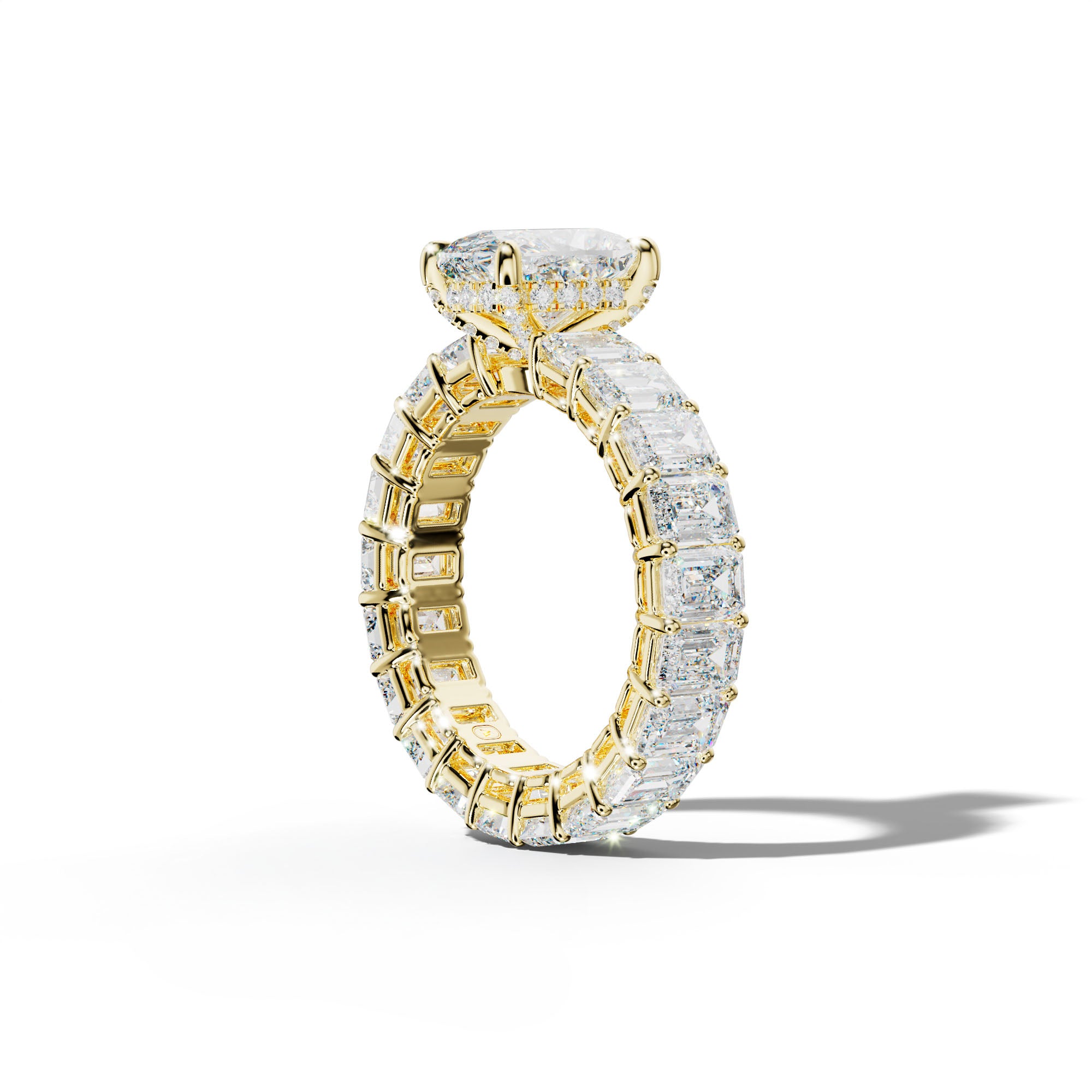 Jazmine Elongated Cushion Diamond Engagement Ring With Emerald Cut Side Stones