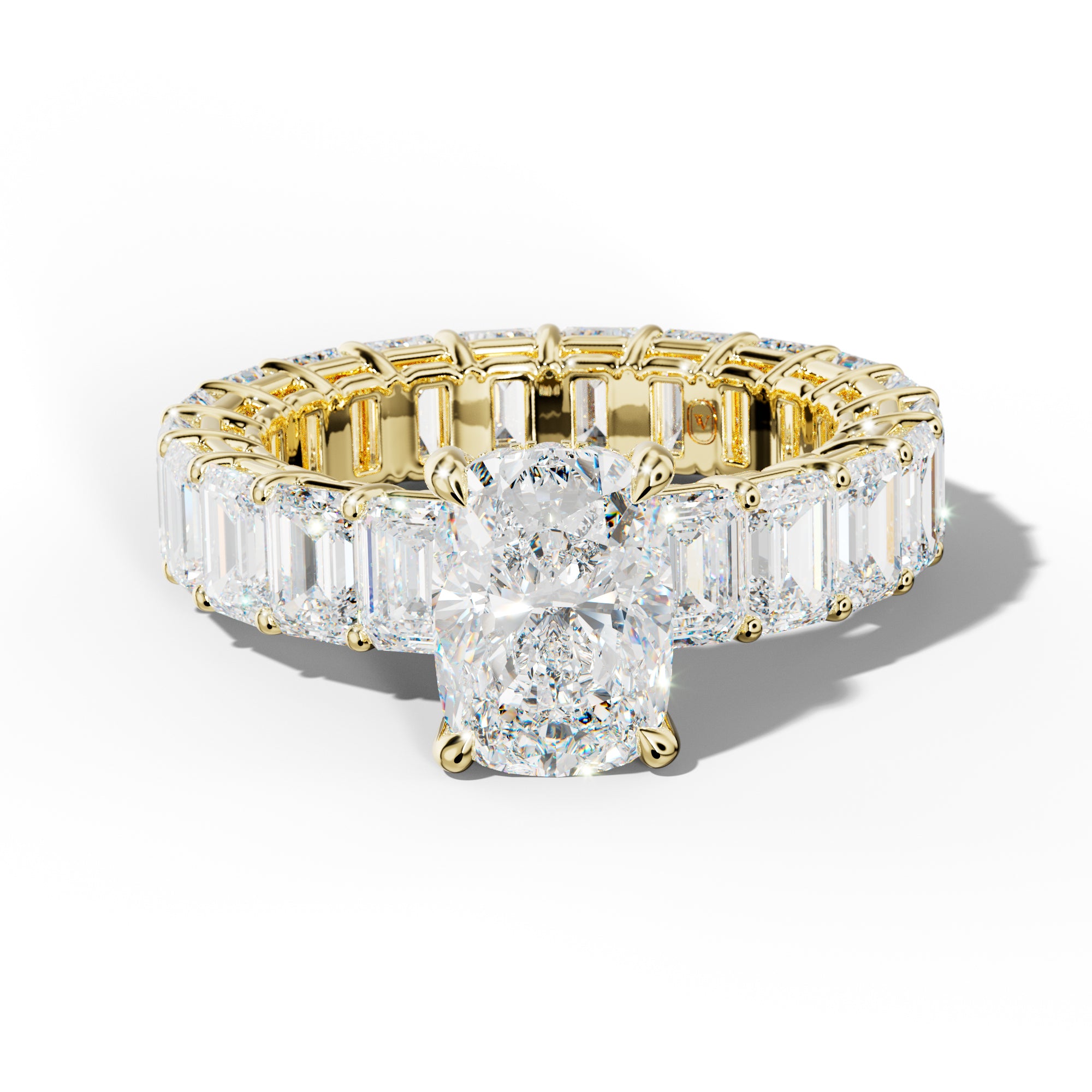 Jazmine Elongated Cushion Diamond Engagement Ring With Emerald Cut Side Stones