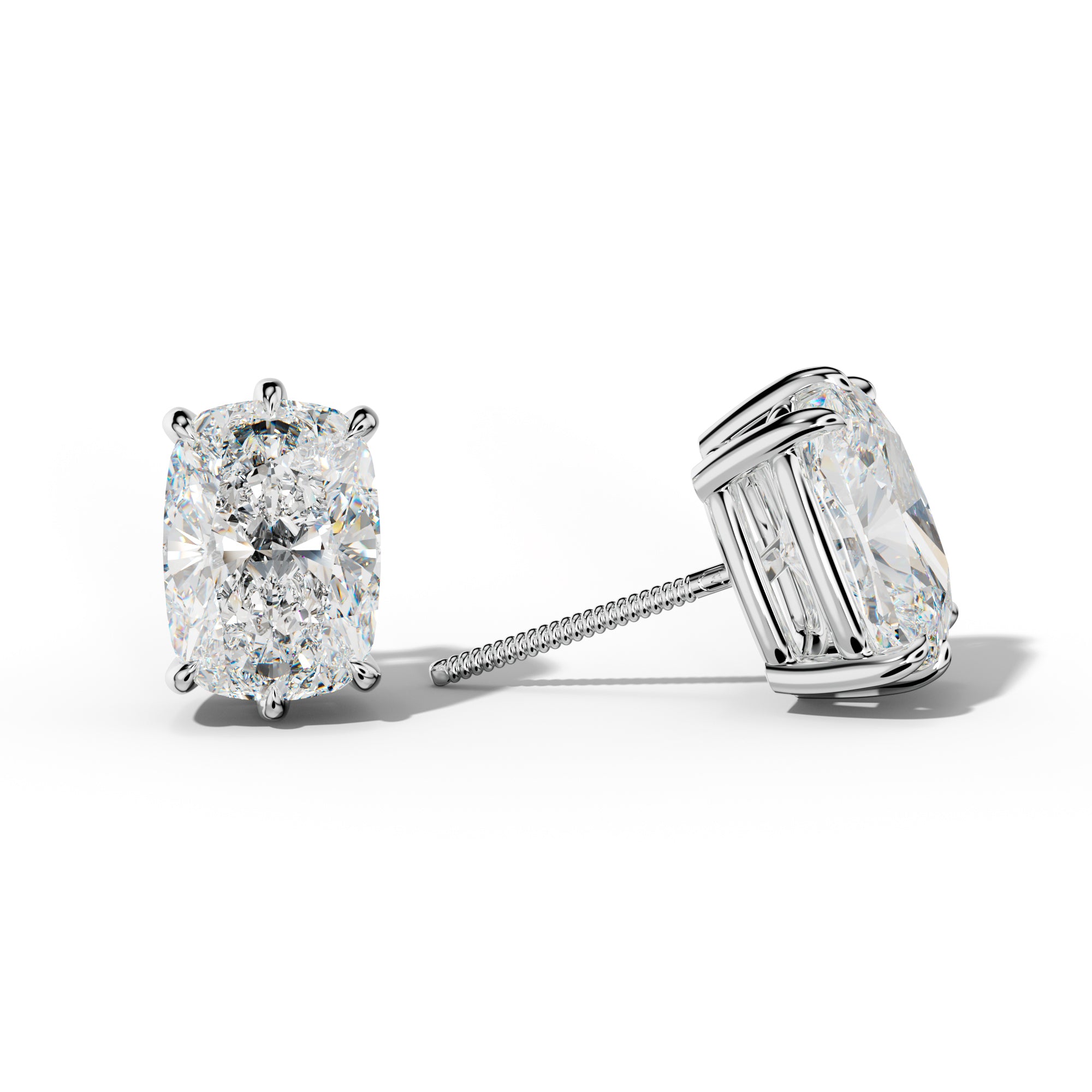 Elongated Cushion Diamond Stud Earrings With Six Prongs