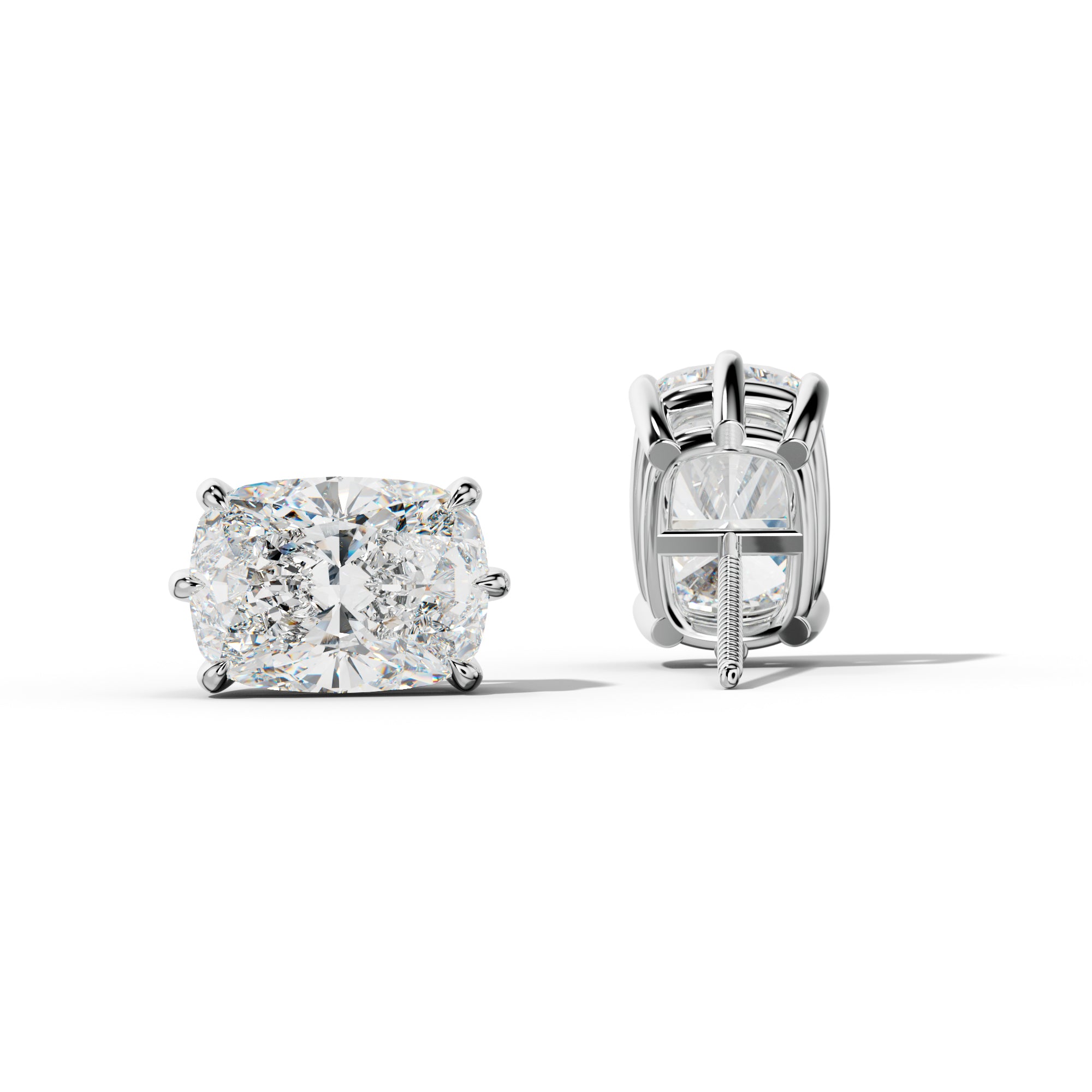 Elongated Cushion Diamond Stud Earrings With Six Prongs