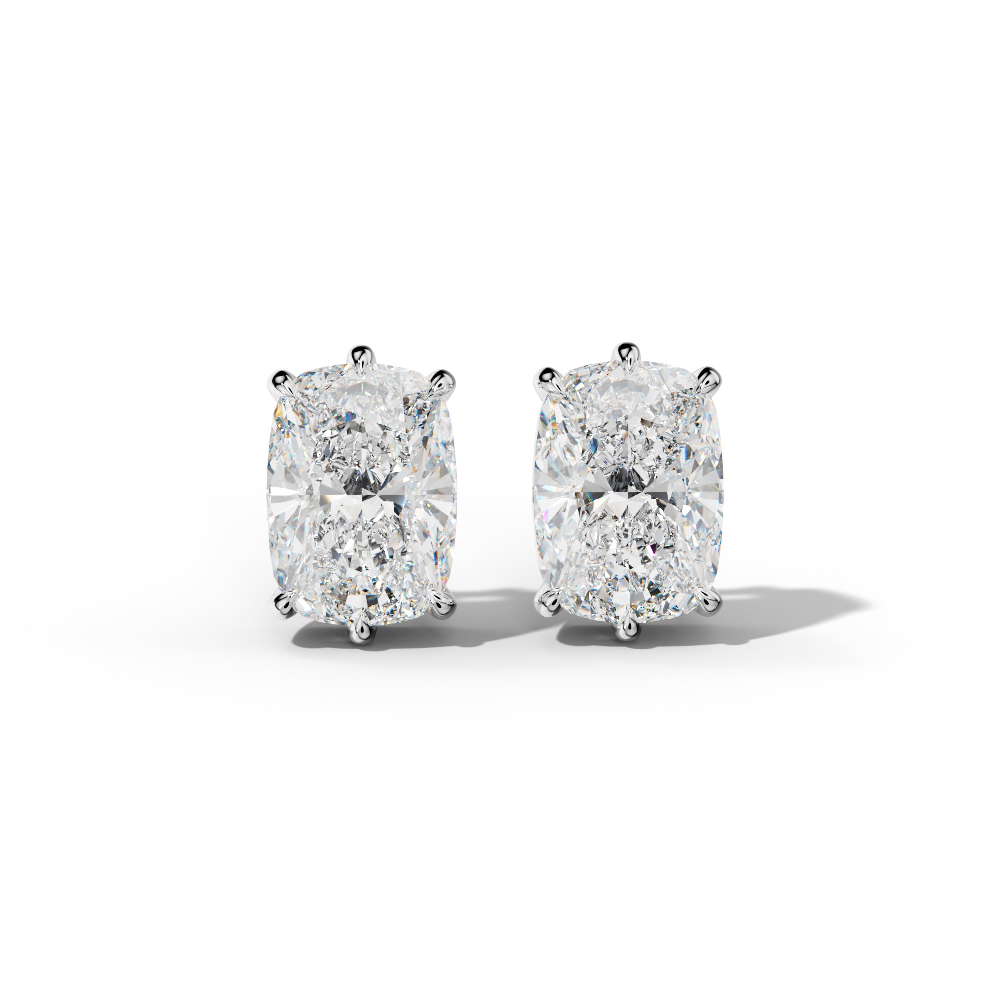 Elongated Cushion Diamond Stud Earrings With Six Prongs