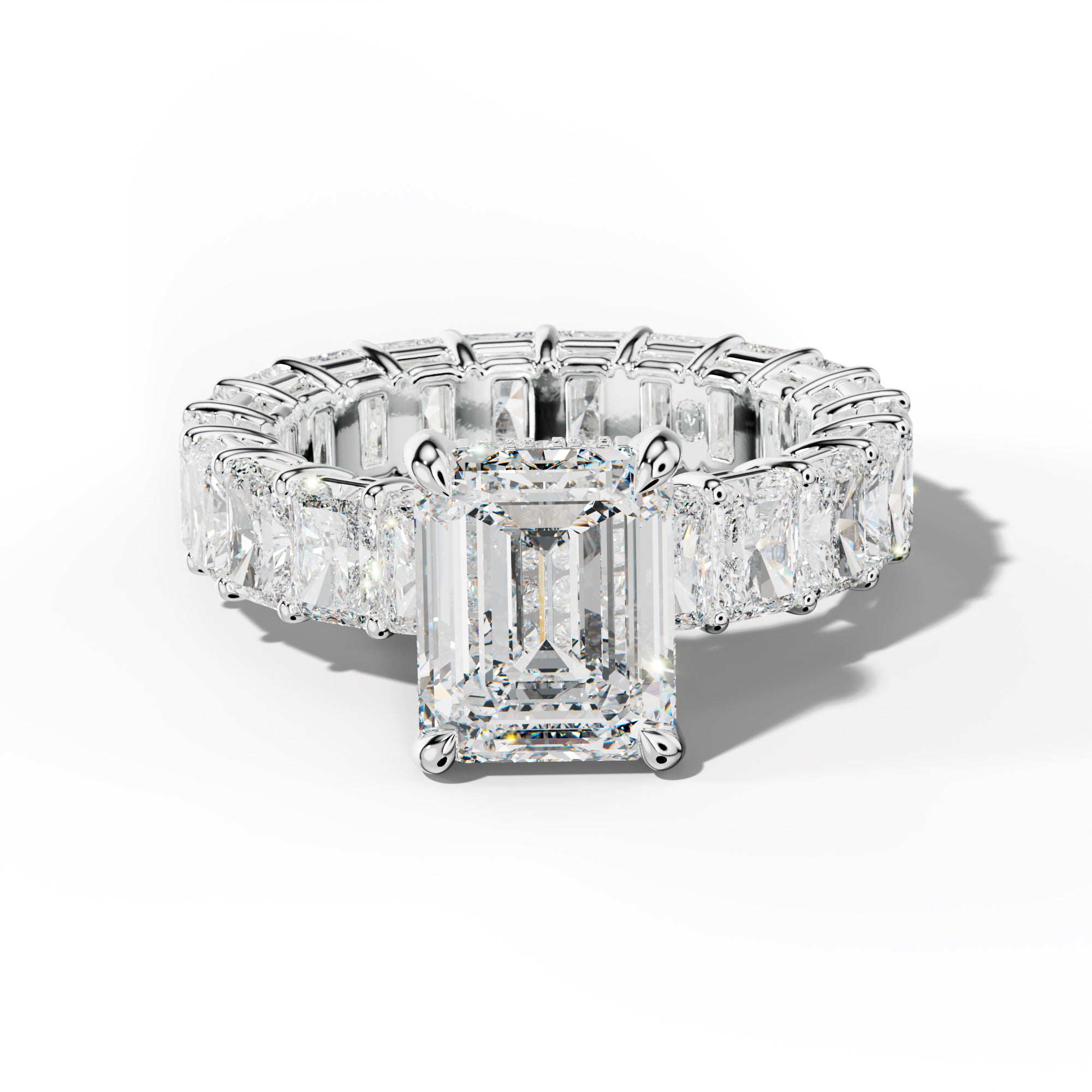 Soraya Emerald Cut Engagement Ring With Radiant Side Stones