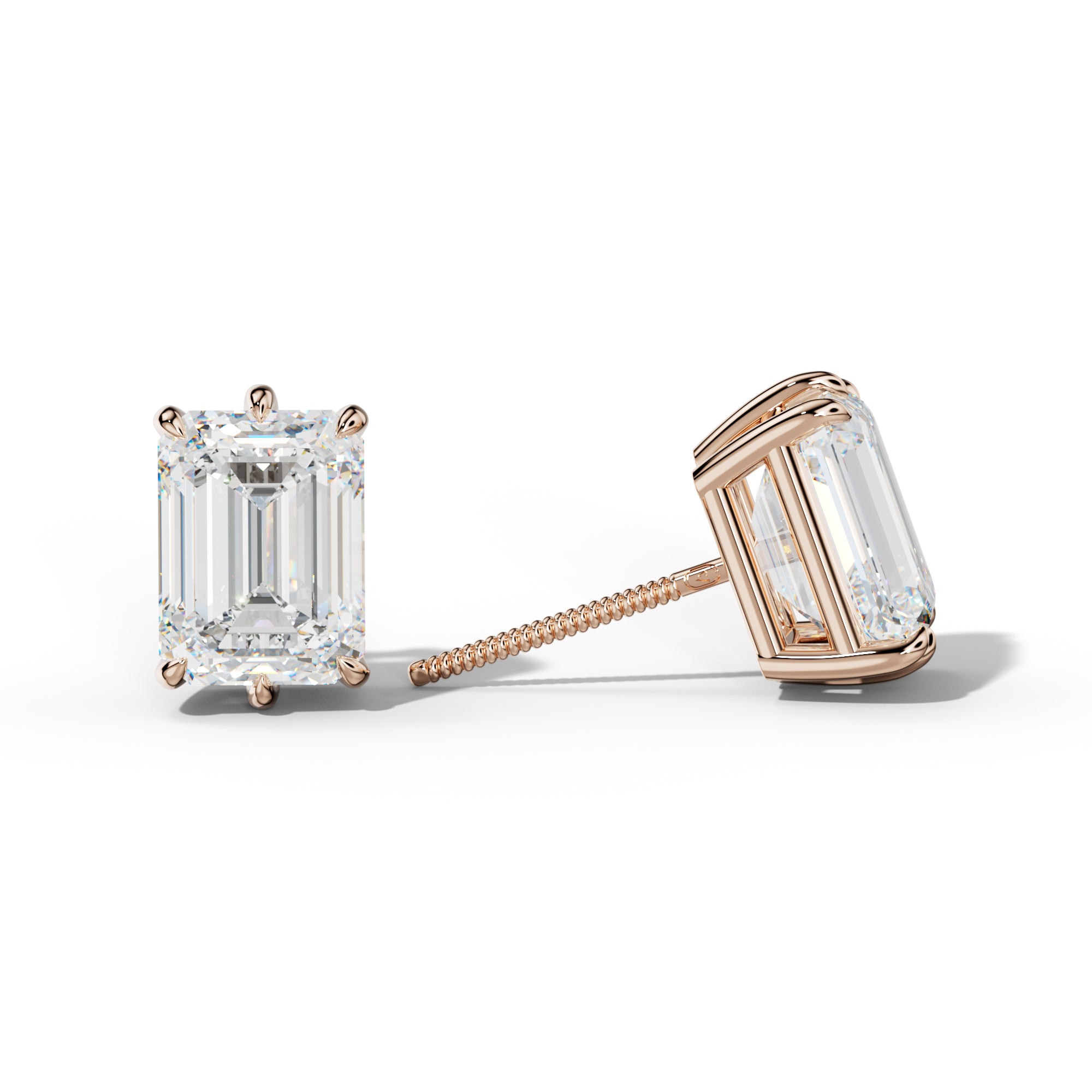 Emerald Cut Diamond Stud Earrings With Six Prongs