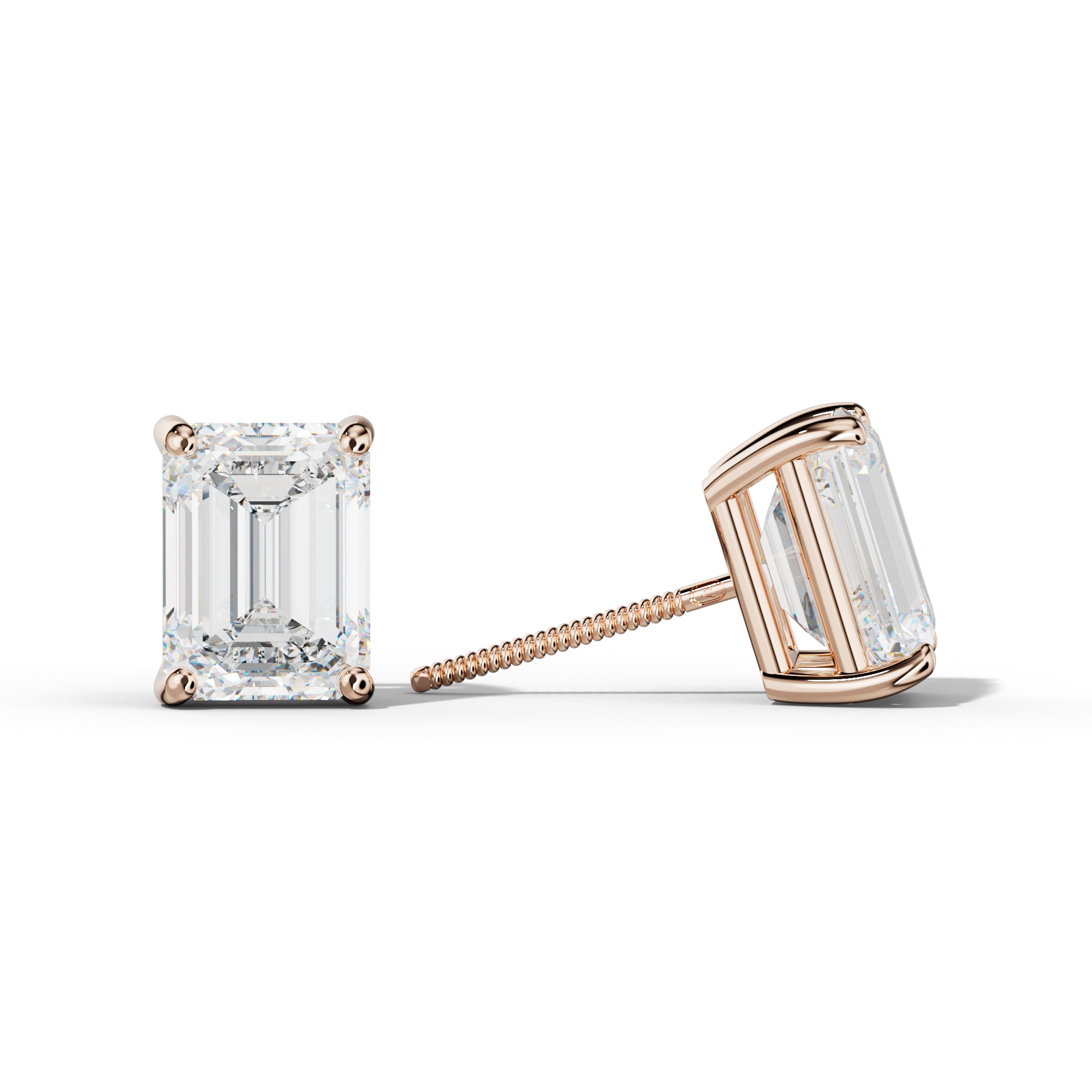 Four Prong Emerald Cut Diamond Stud Earrings