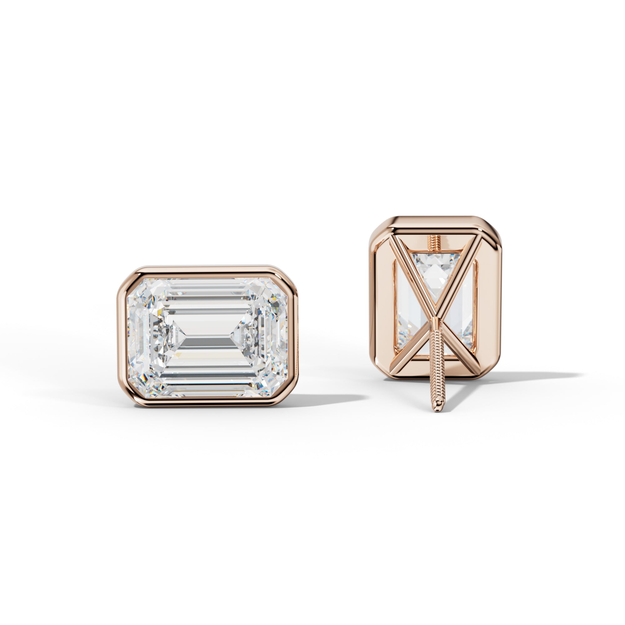 Emerald Cut Diamond Stud Earrings With Martini Bezel Set