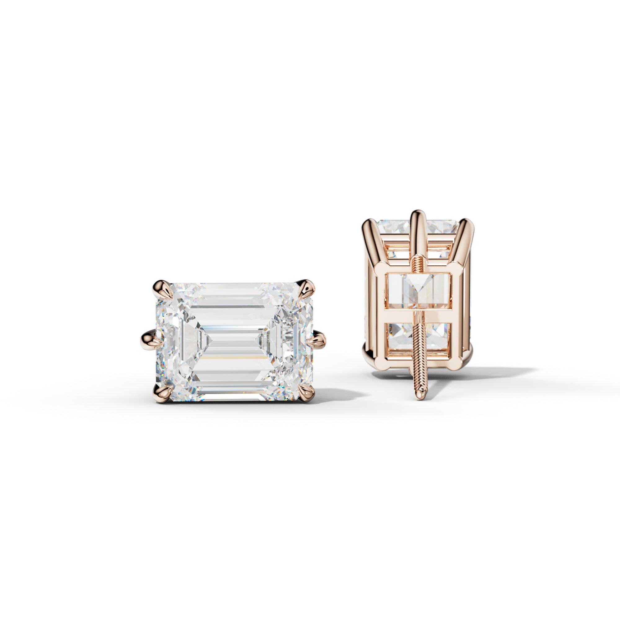 Emerald Cut Diamond Stud Earrings With Six Prongs