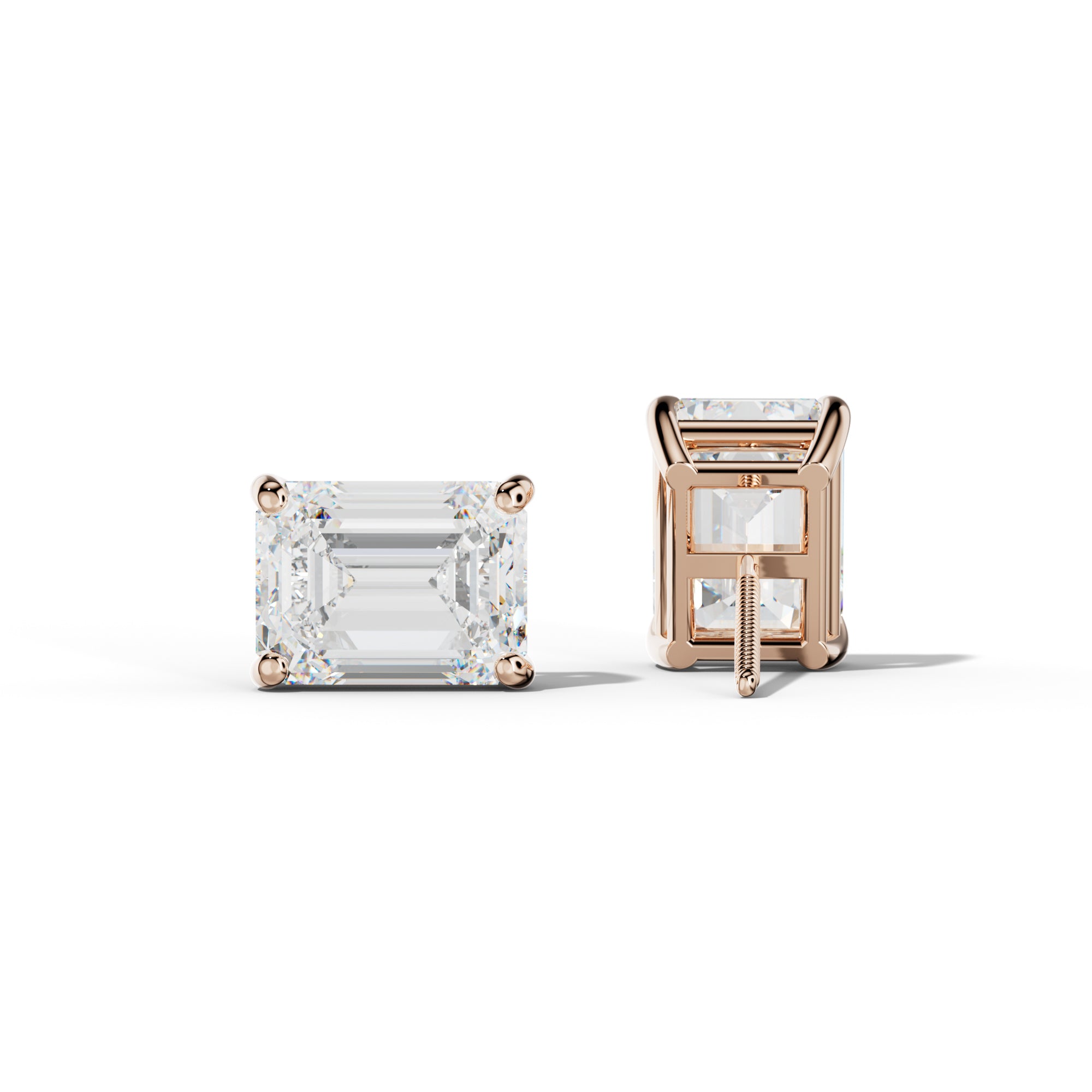 Four Prong Emerald Cut Diamond Stud Earrings