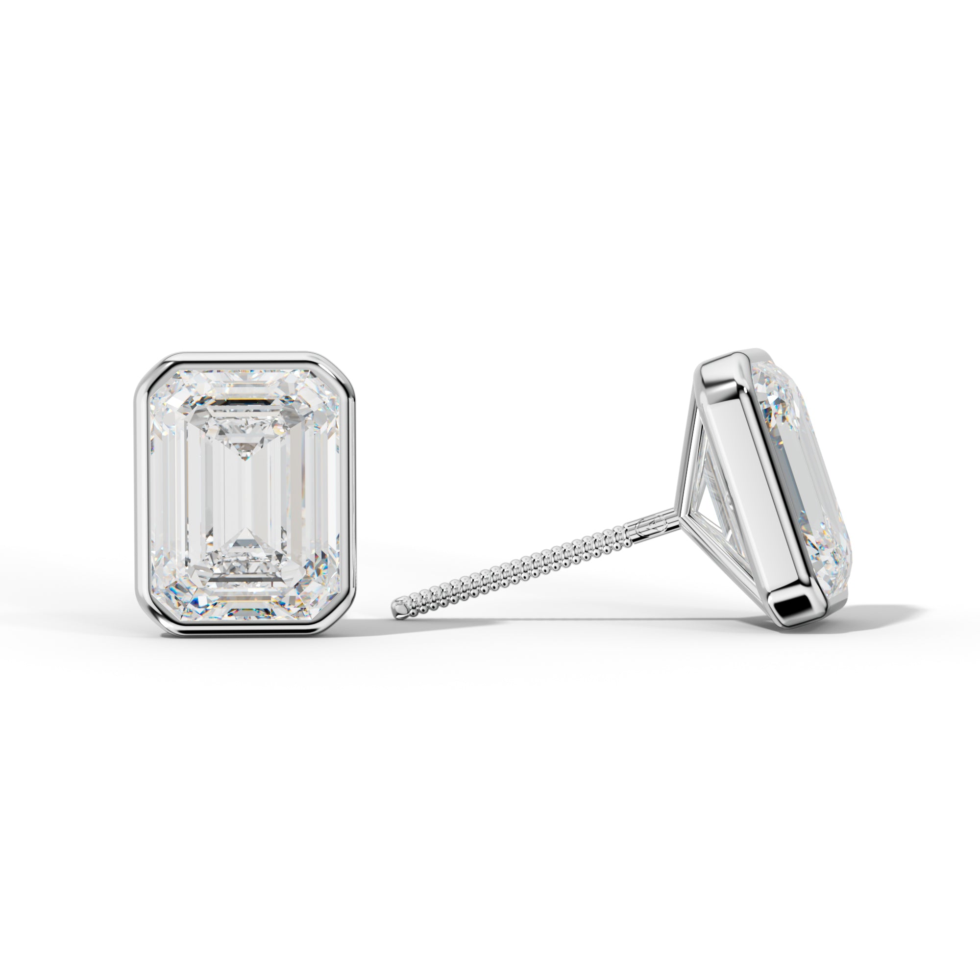 Emerald Cut Diamond Stud Earrings With Martini Bezel Set