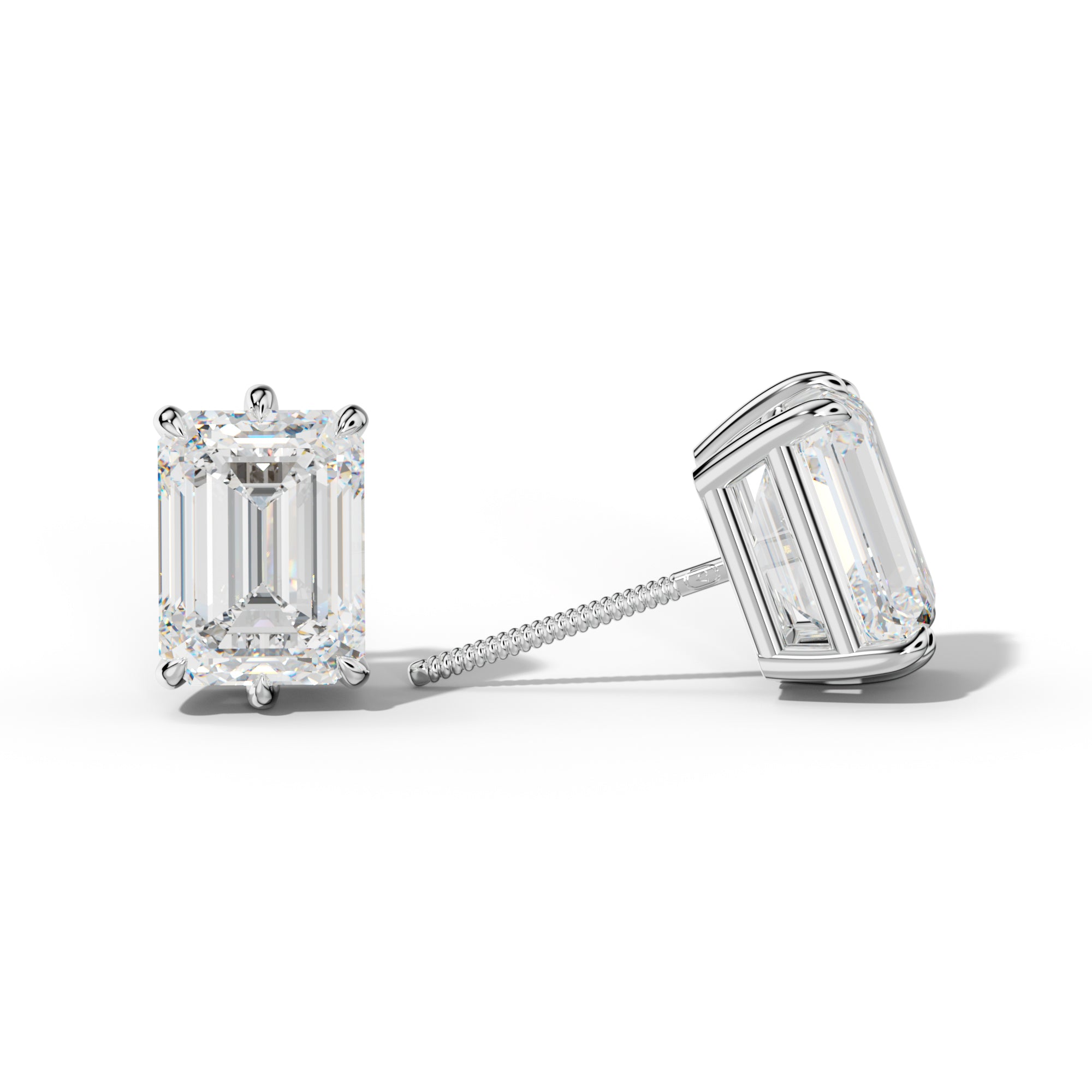 Emerald Cut Diamond Stud Earrings With Six Prongs