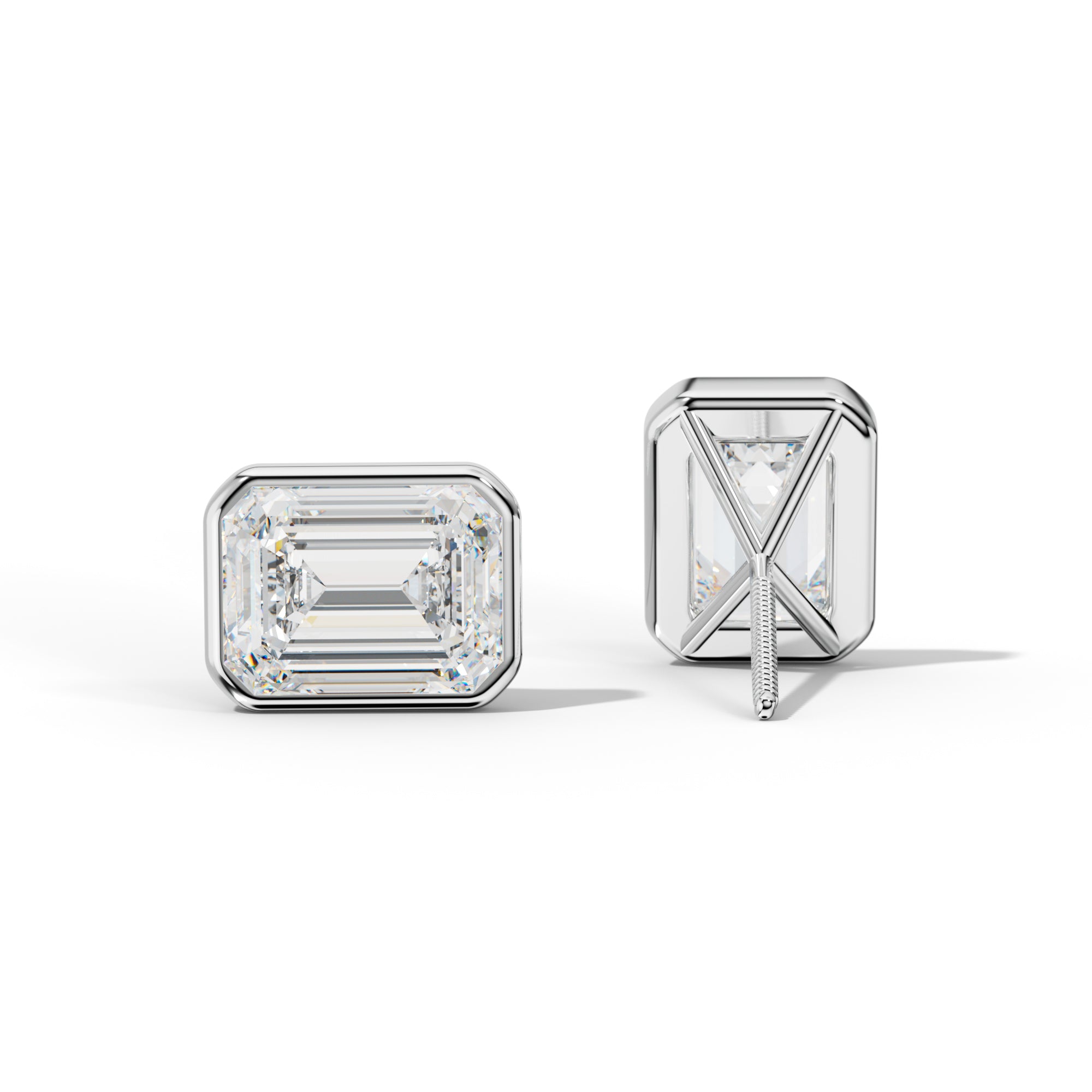 Emerald Cut Diamond Stud Earrings With Martini Bezel Set