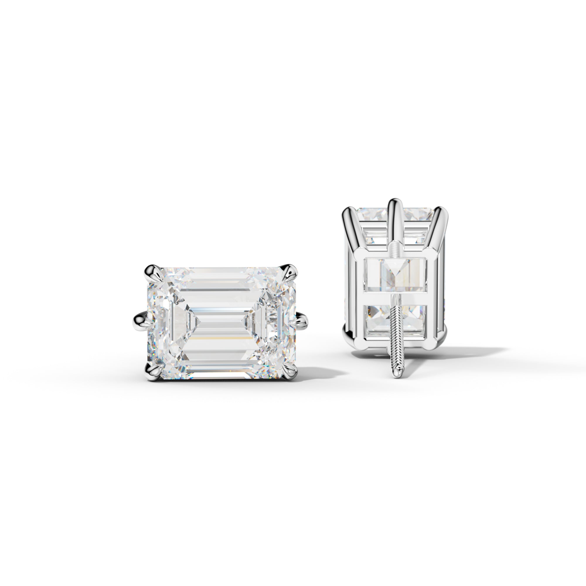 Emerald Cut Diamond Stud Earrings With Six Prongs